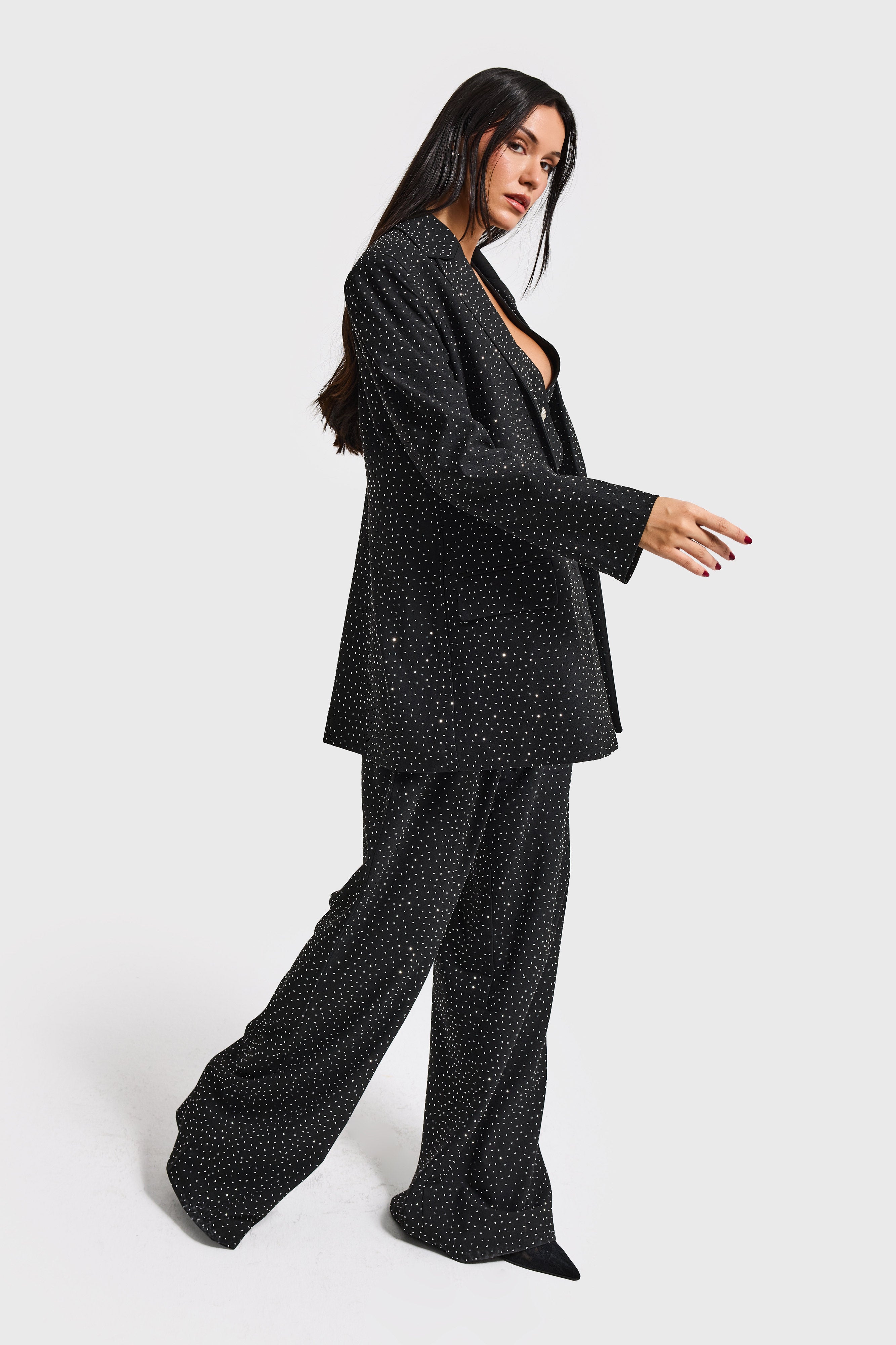 Kadın Siyah w5-1 Oversize Ful Parlak Taşlı Özel Tasarım Ceket