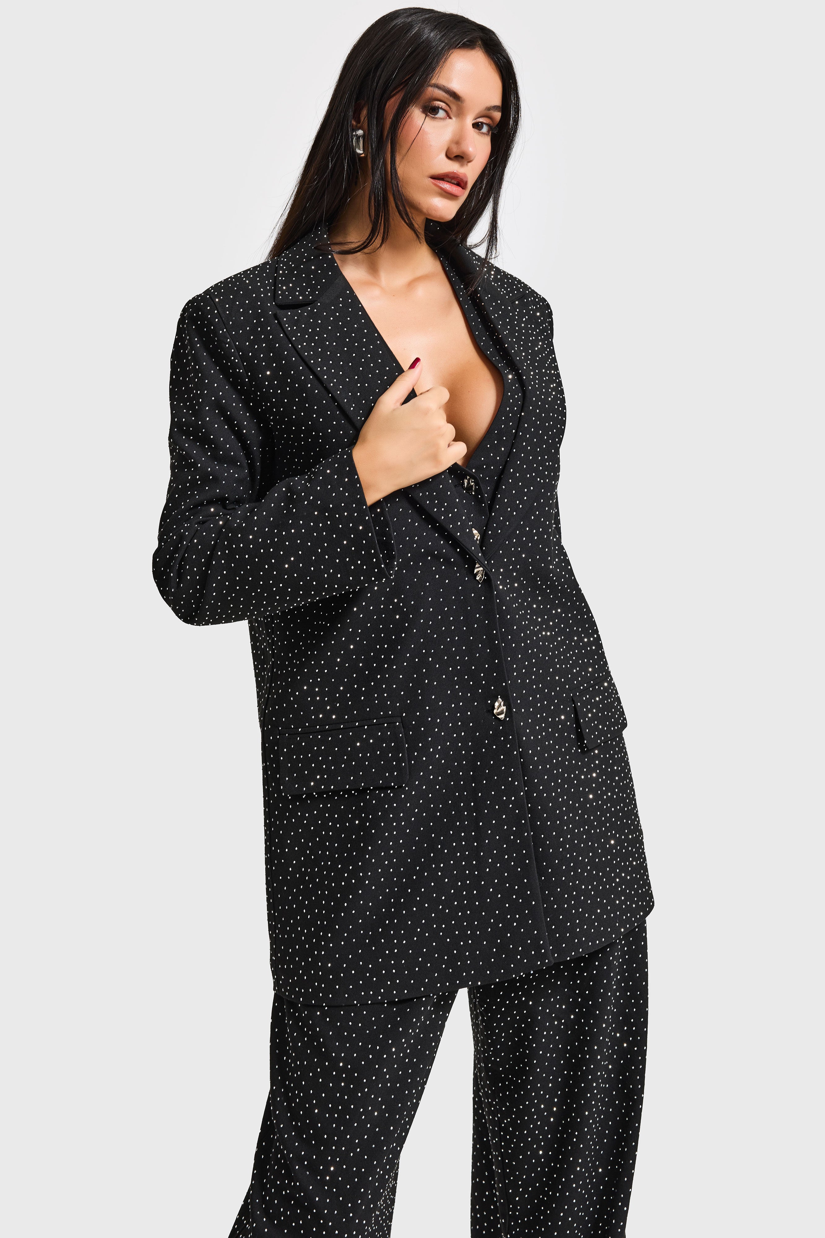 Kadın Siyah w5-1 Oversize Ful Parlak Taşlı Özel Tasarım Ceket