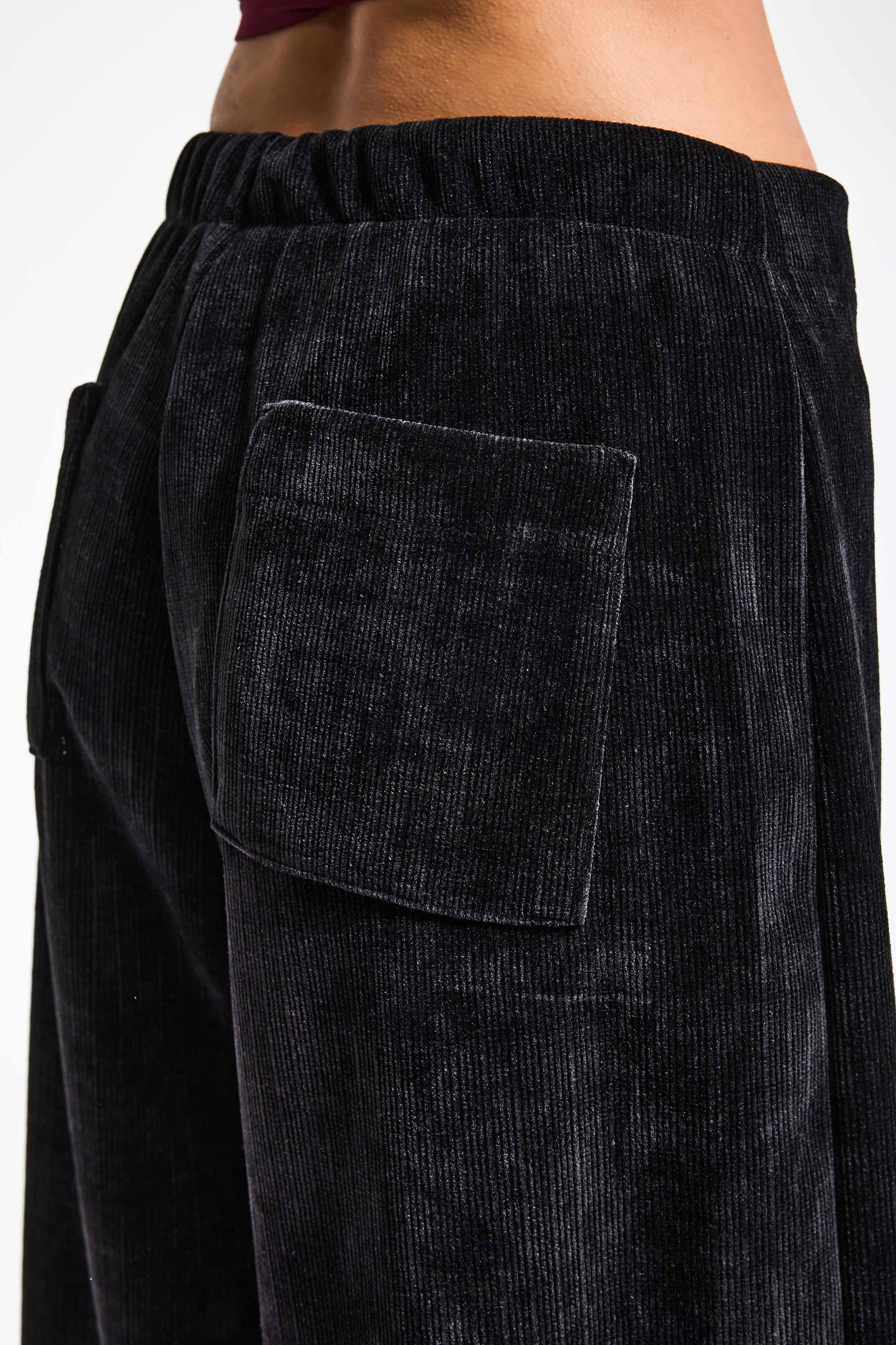 Kadın Siyah w5-1 Palazzo Fit Velvet Kadife Kumaş Pantolon