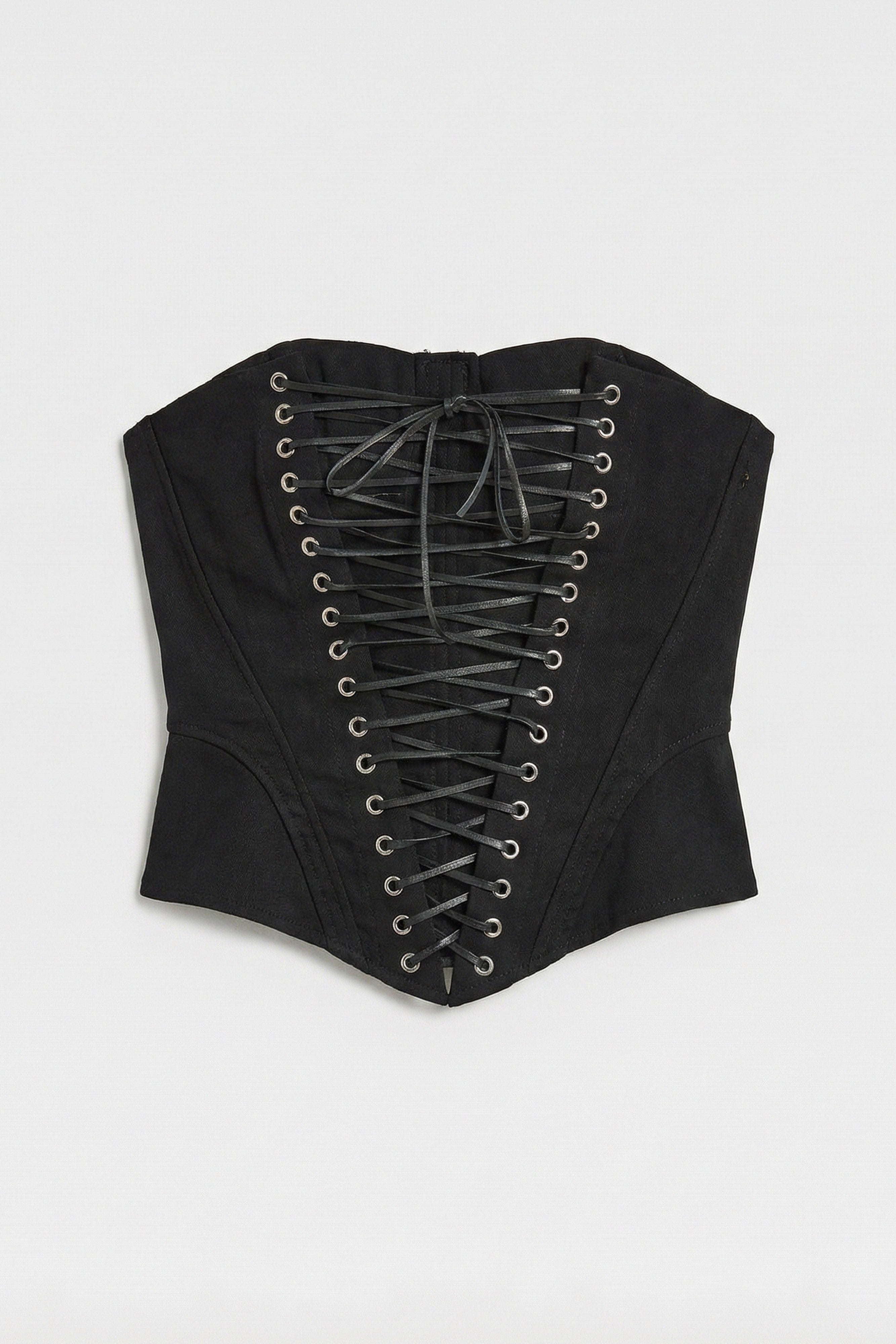 Kadın Siyah w5 Crop Kuş Gözü ve Bağcık Detaylı Straptez Özel Tasarım Büstiyer