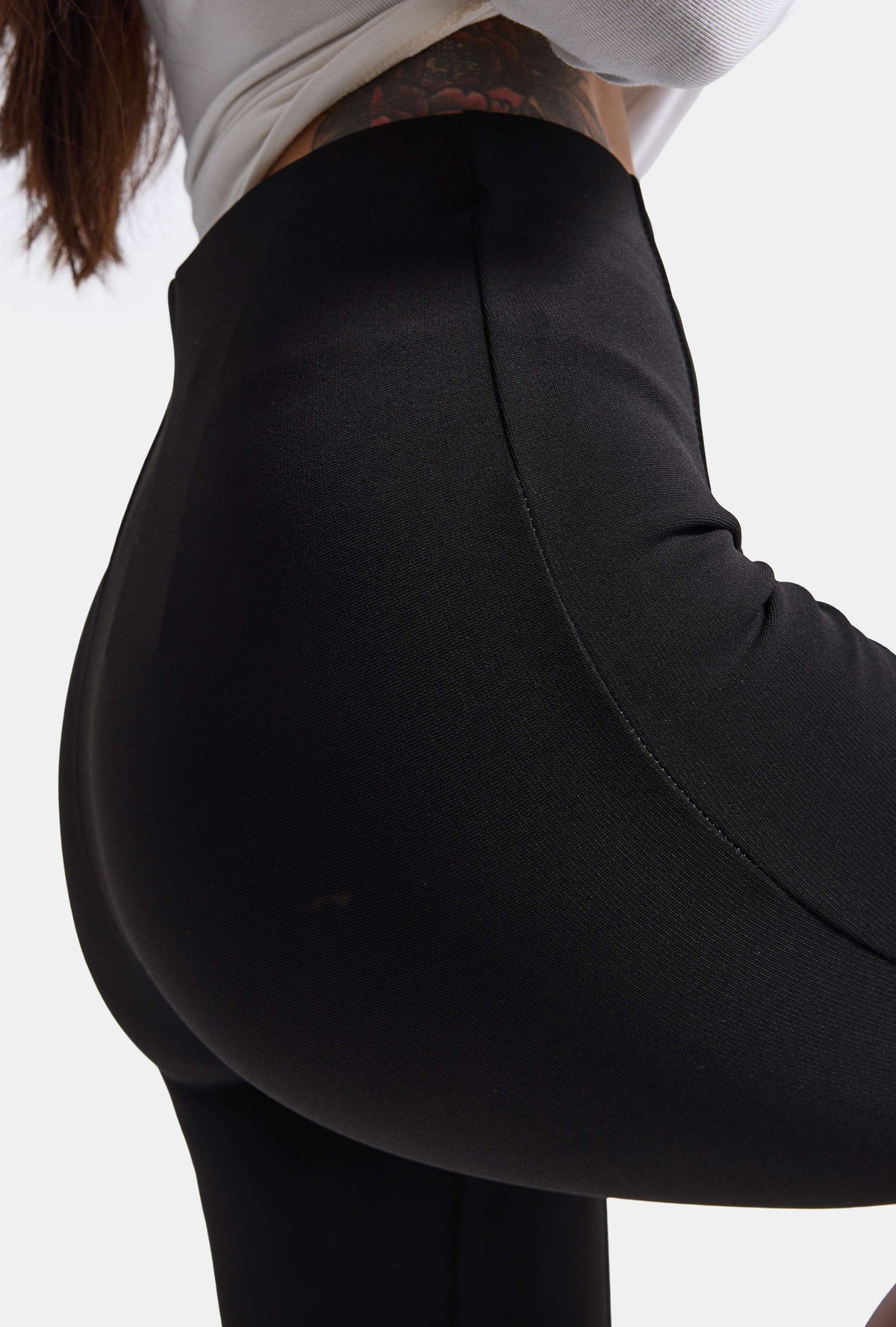 Kadın Siyah w6-1 Capri Leggings Esnek Kumaş Capri Pantolon