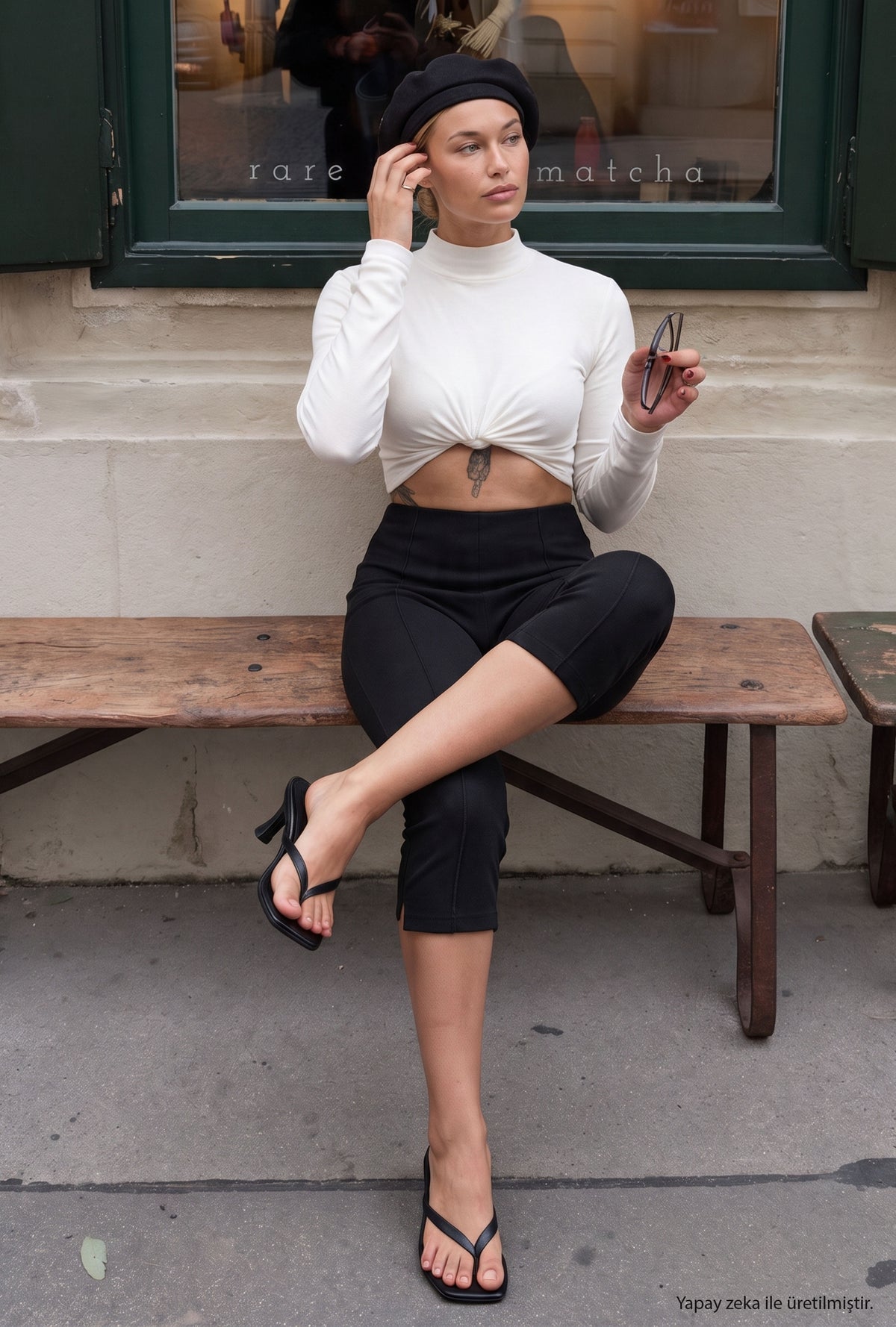 Kadın Siyah w6-1 Capri Leggings Esnek Kumaş Capri Pantolon