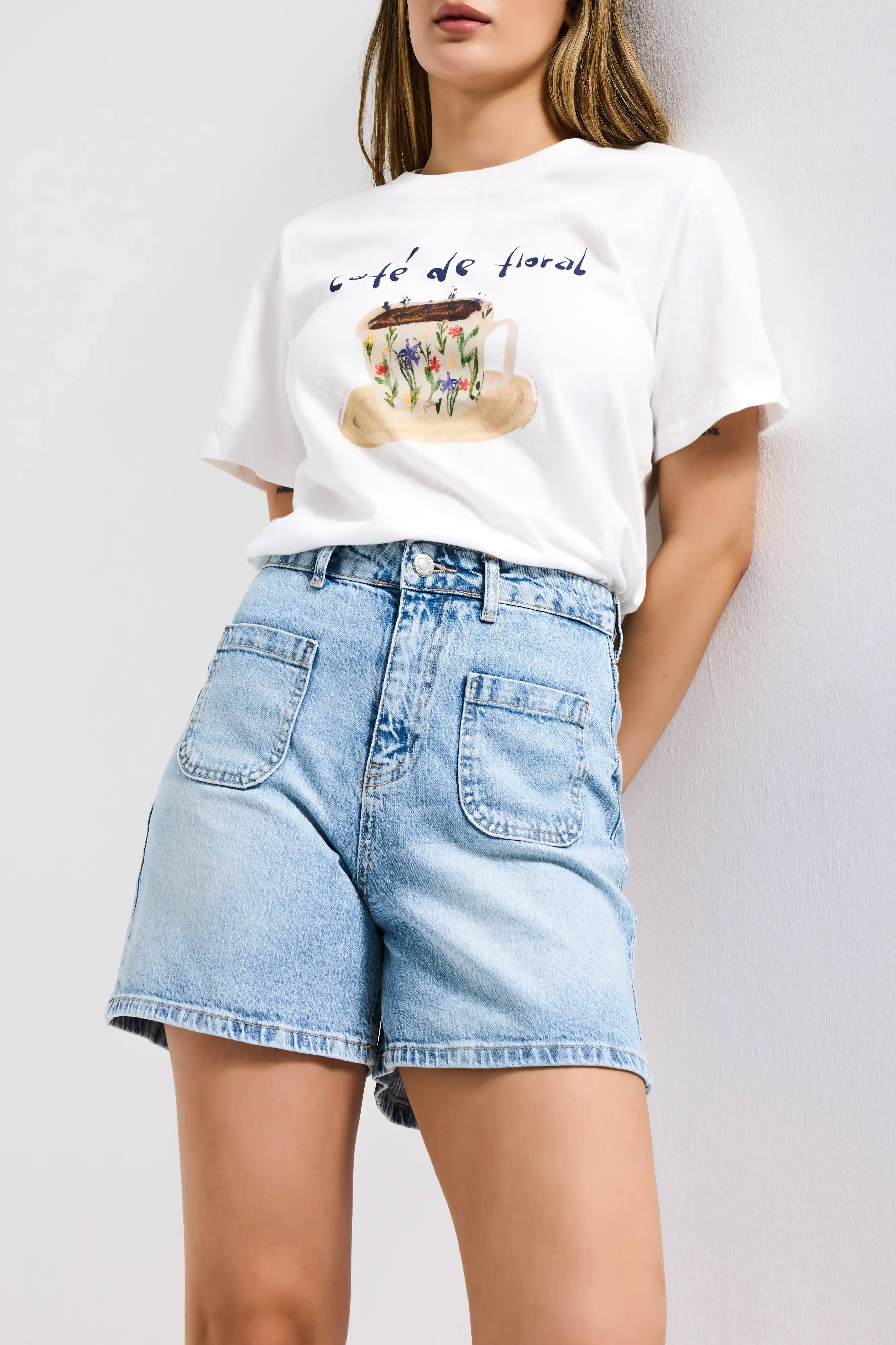 Kadın Snow Kot 4s6-32 Mom Fit Önden Cepli Denim Şort