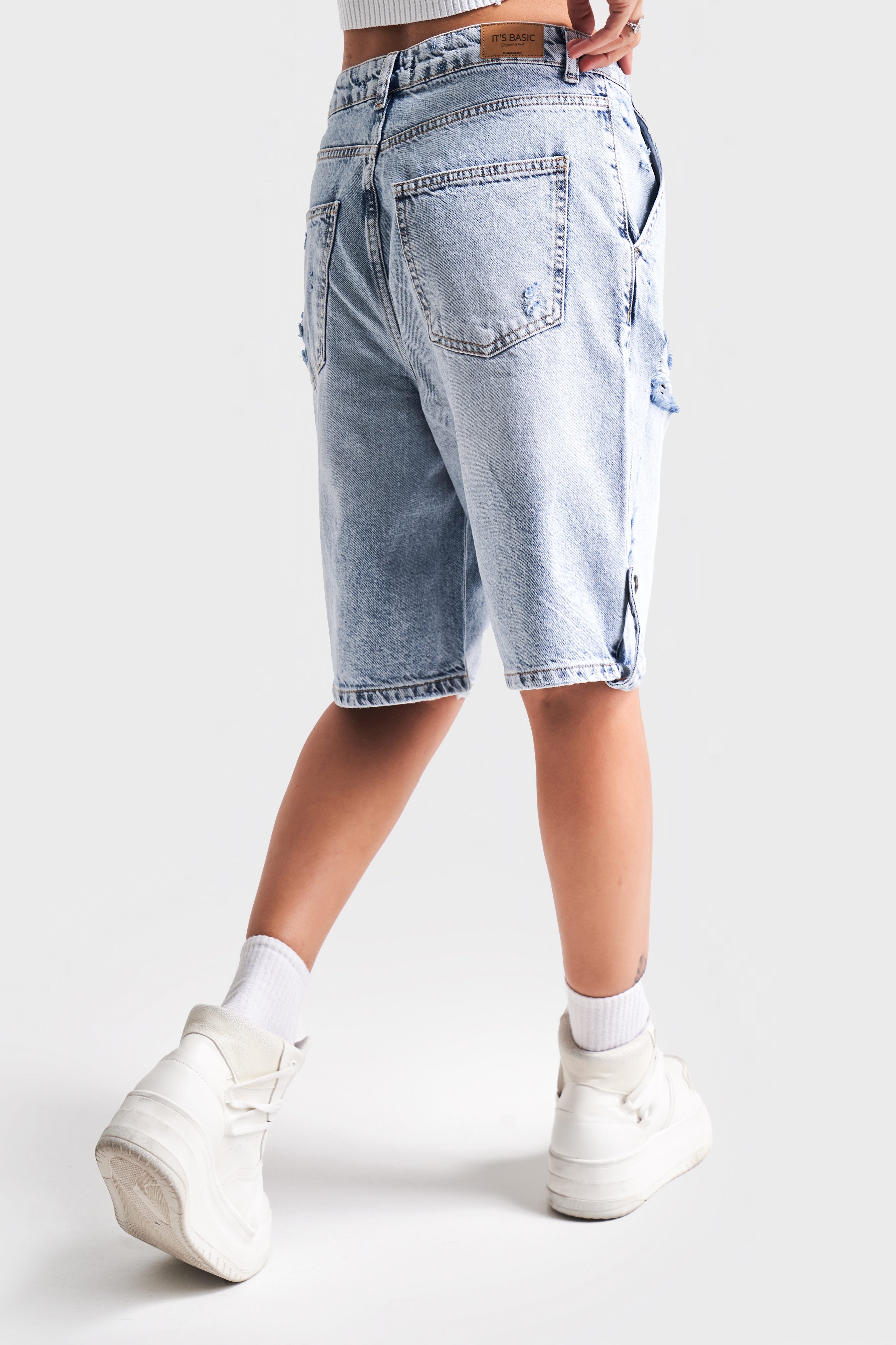 Women's Snow Jeans Color 12S5-3 Knee Length 100% Cotton Loose Cut Denim Shorts
