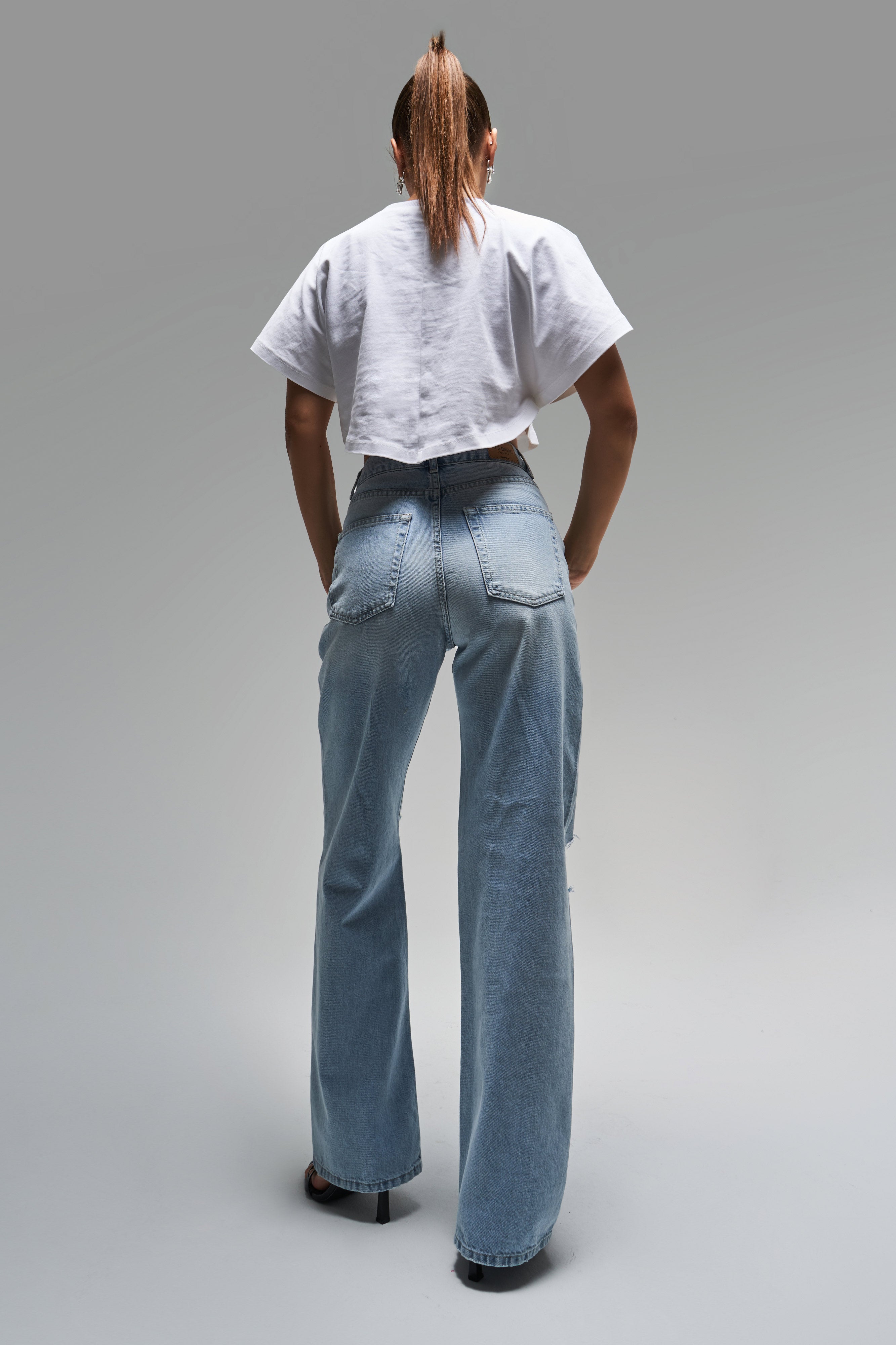 Kadın Snow Kot Rengi 12s5-3 Straight Fit Yüksek Bel İç Boy 80 Cm Yırtık Detaylı Denim Jean