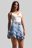 Kadın Snow Kot Rengi 3S5-27 Volanlı %100 Koton Tasarım Denim Mini Etek