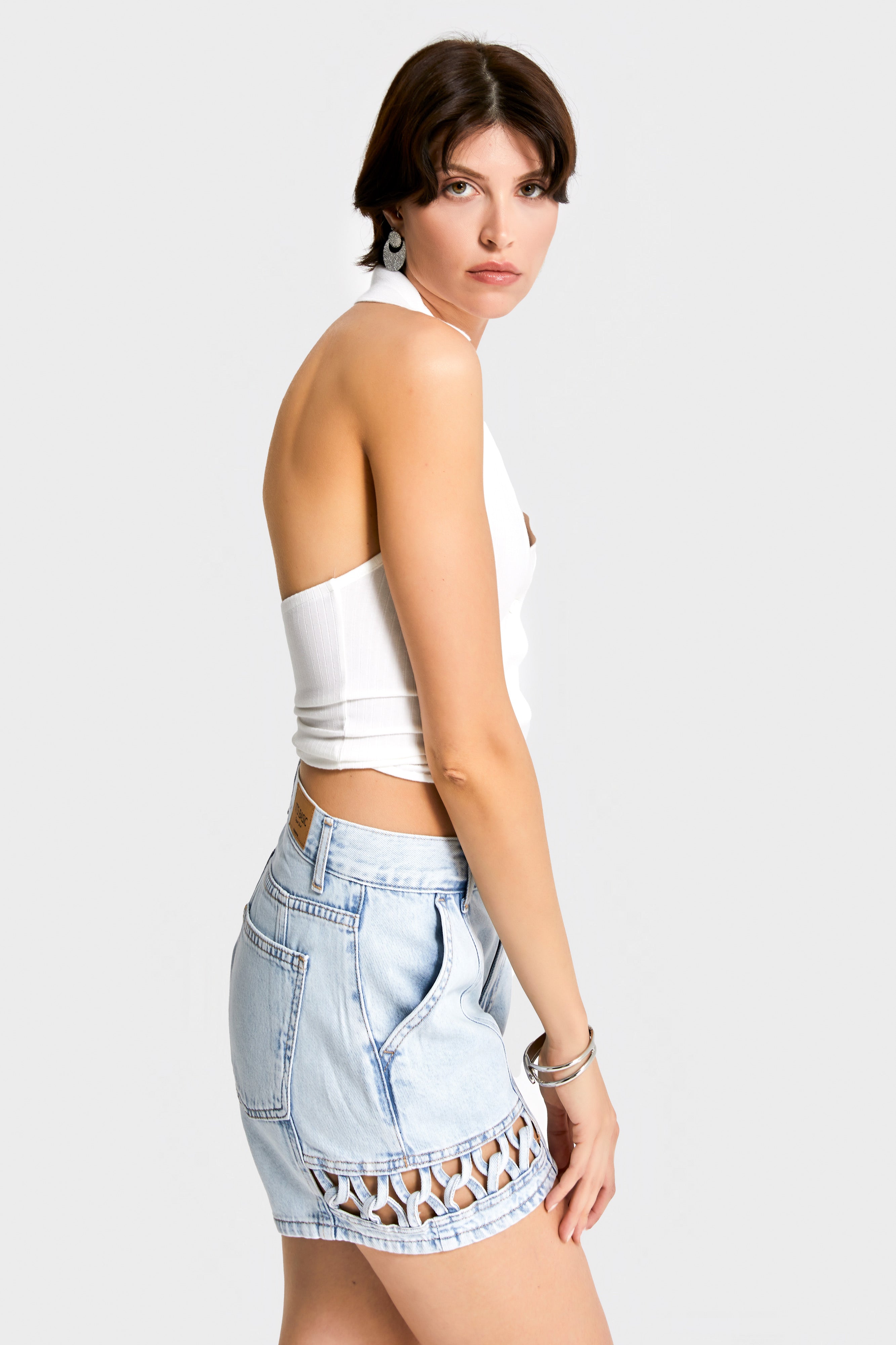 Kadın Snow Kot Rengi 3s5-3 Mini Boy Paça Detaylı %100 Koton Tasarım Denim Şort