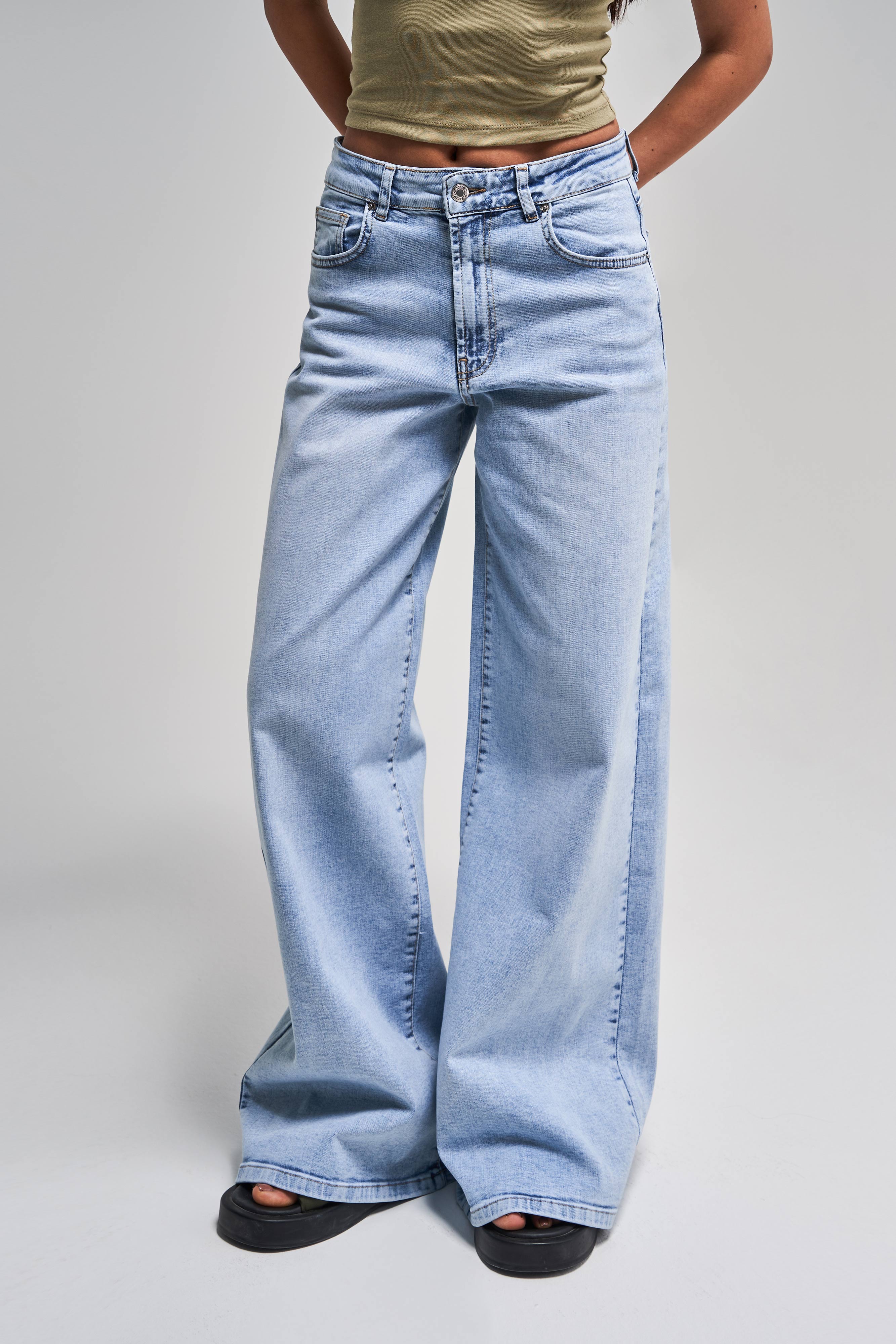 Kadın Snow Kot Rengi 4s5-3 Palazzo Fit Süper Esnek Kumaş İç Boy 83 Cm Denim Jean