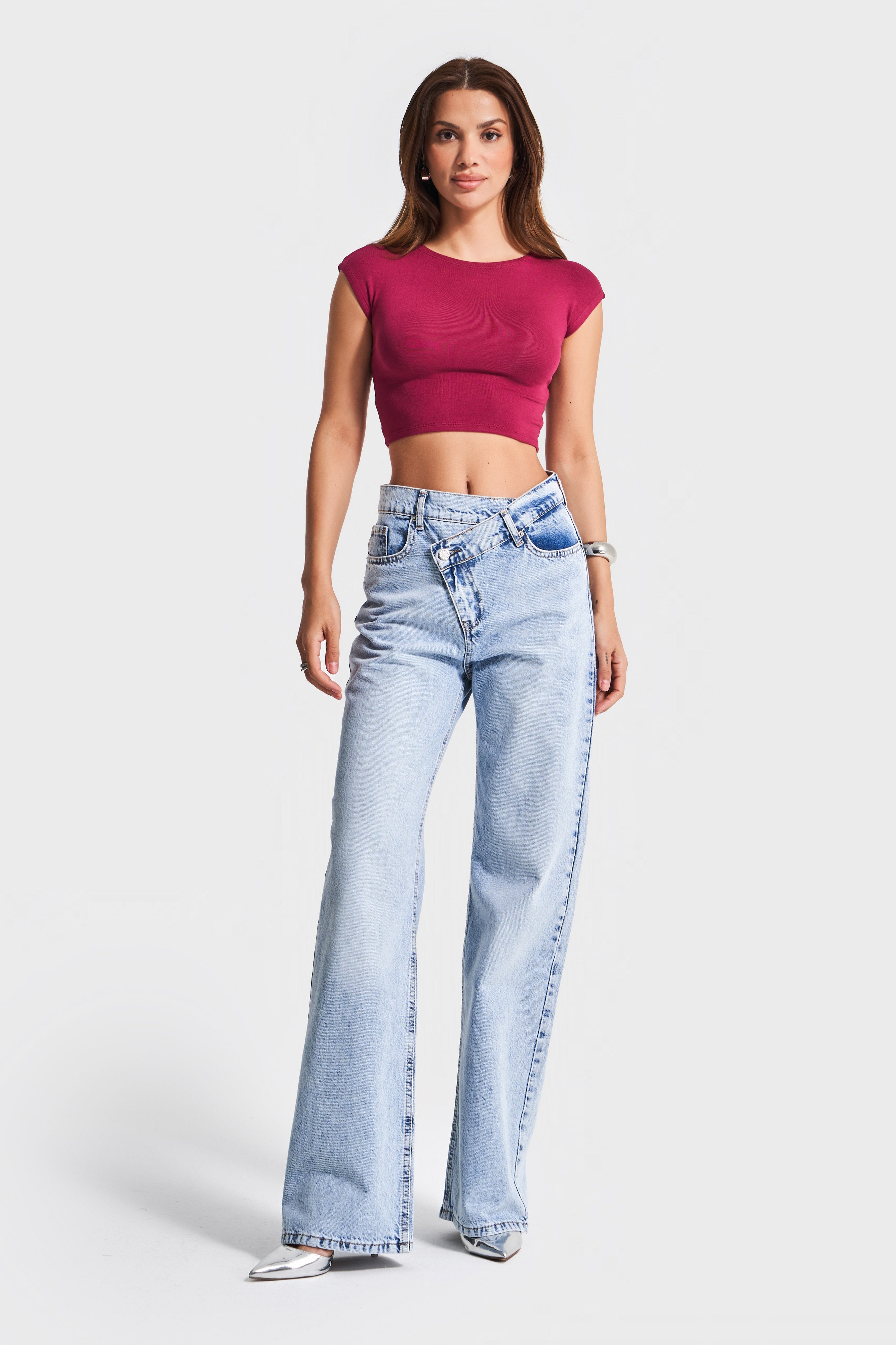 Kadın Snow Kot Rengi 4s5-3 Straight Fit Yüksek Bel Kemer Detaylı Tasarım Denim Jean