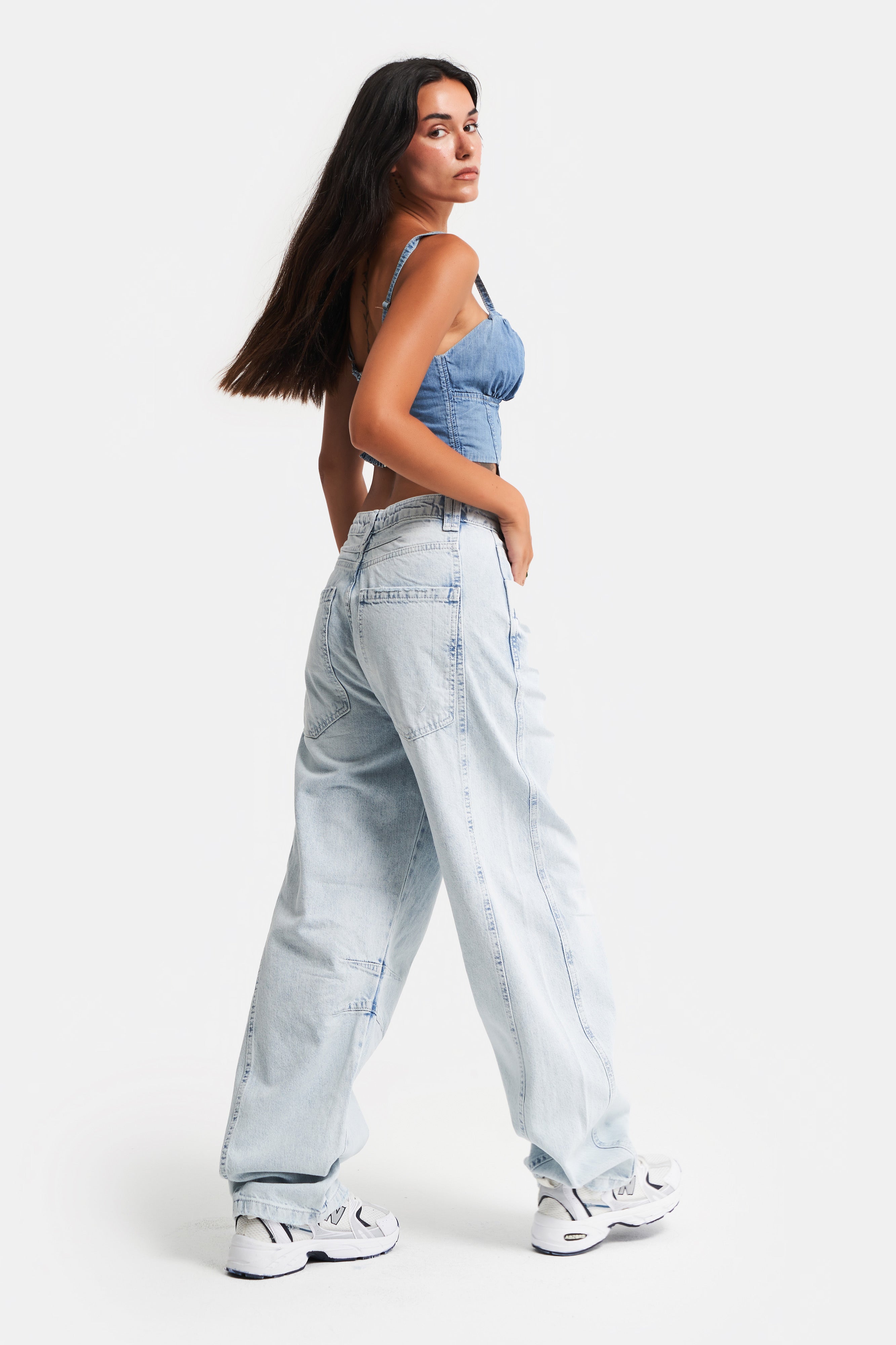 Women Snow Jeans Color Baggy Fit Mid Waist Denim
