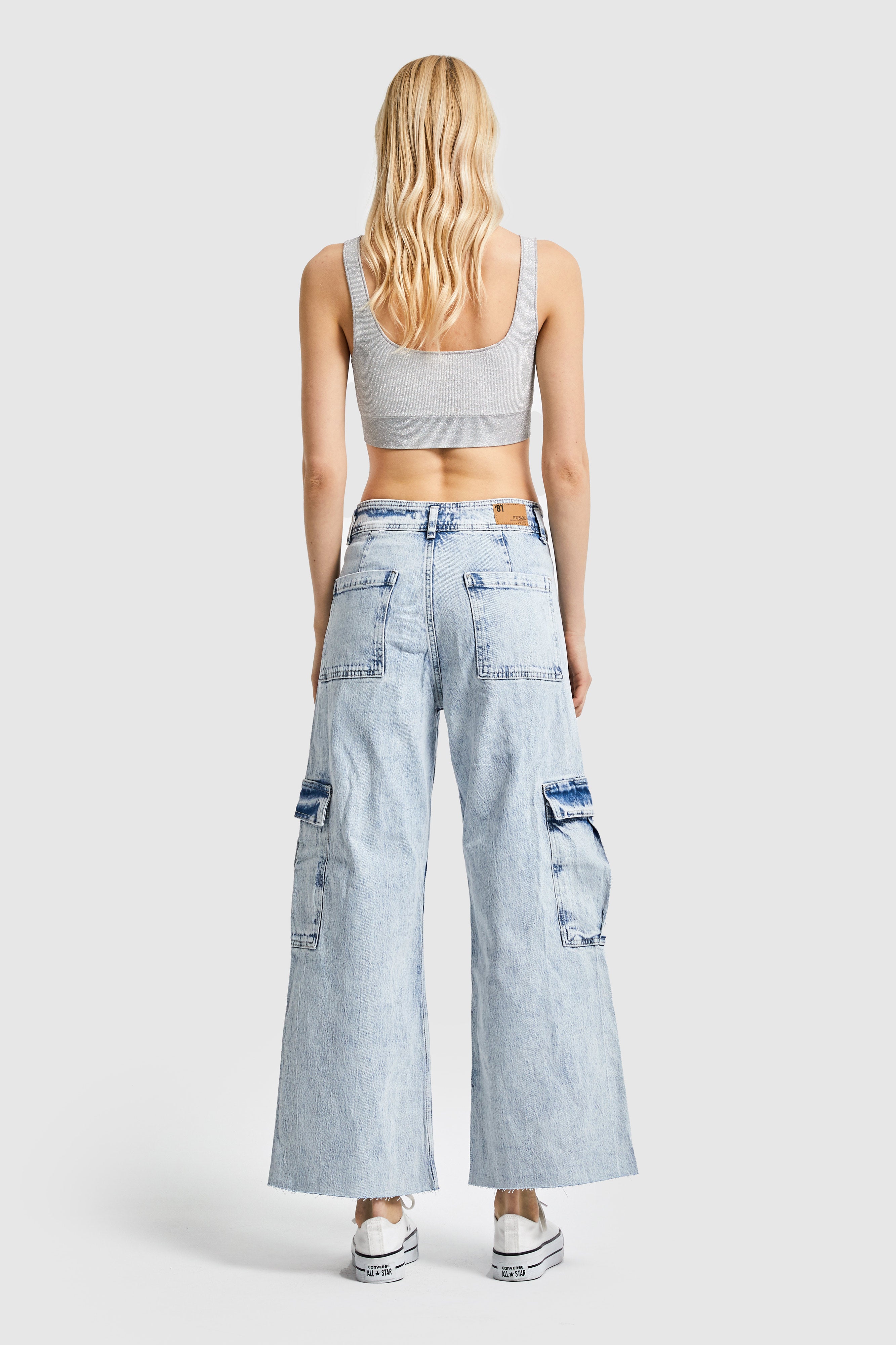 Women Snow Jeans Color Culotte Cargo Fit Denim Pants