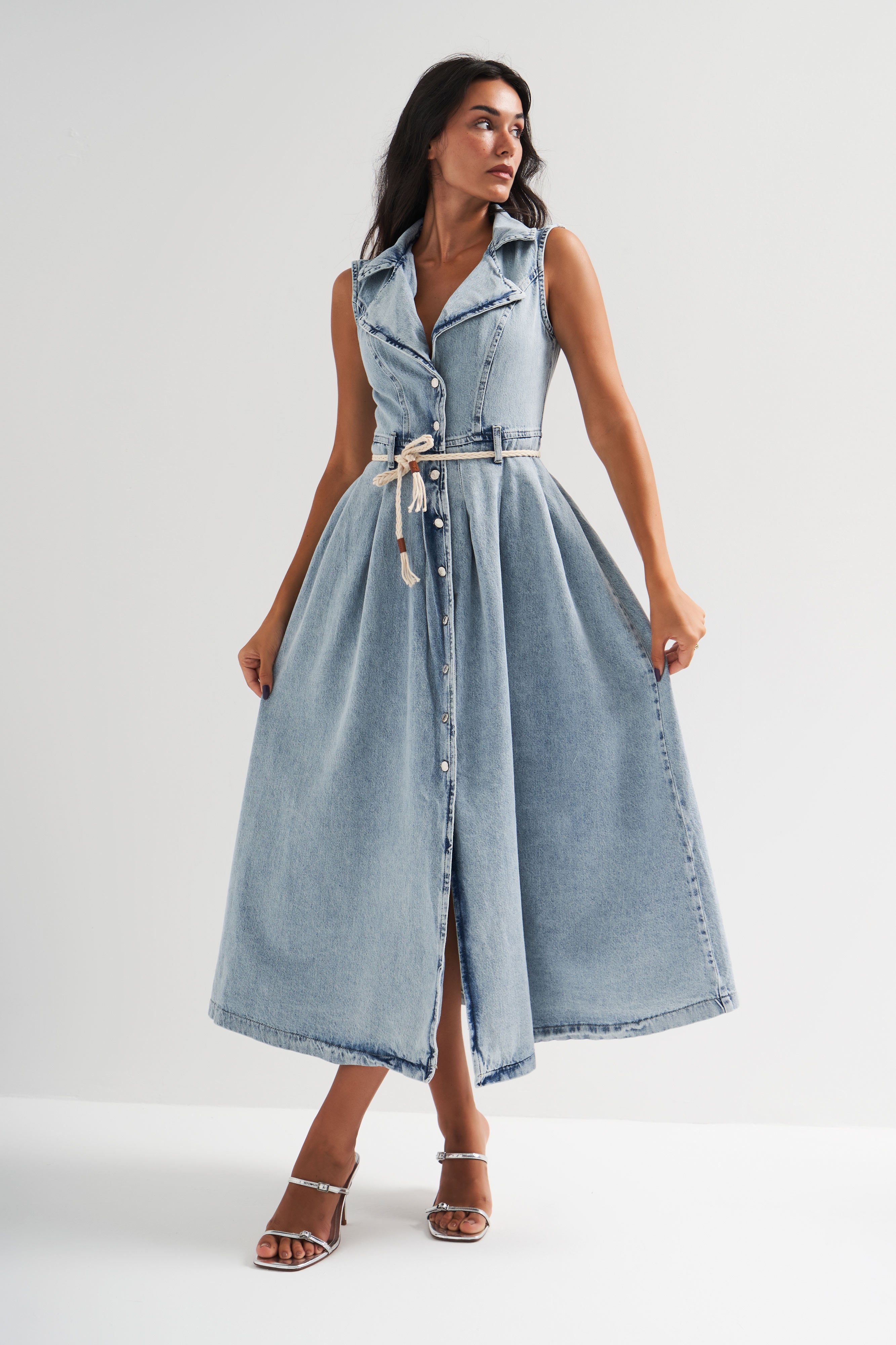Maxi Jurk Spijkerjurk Dames Snow Denim Maxi A-lijn Denimjurk Met