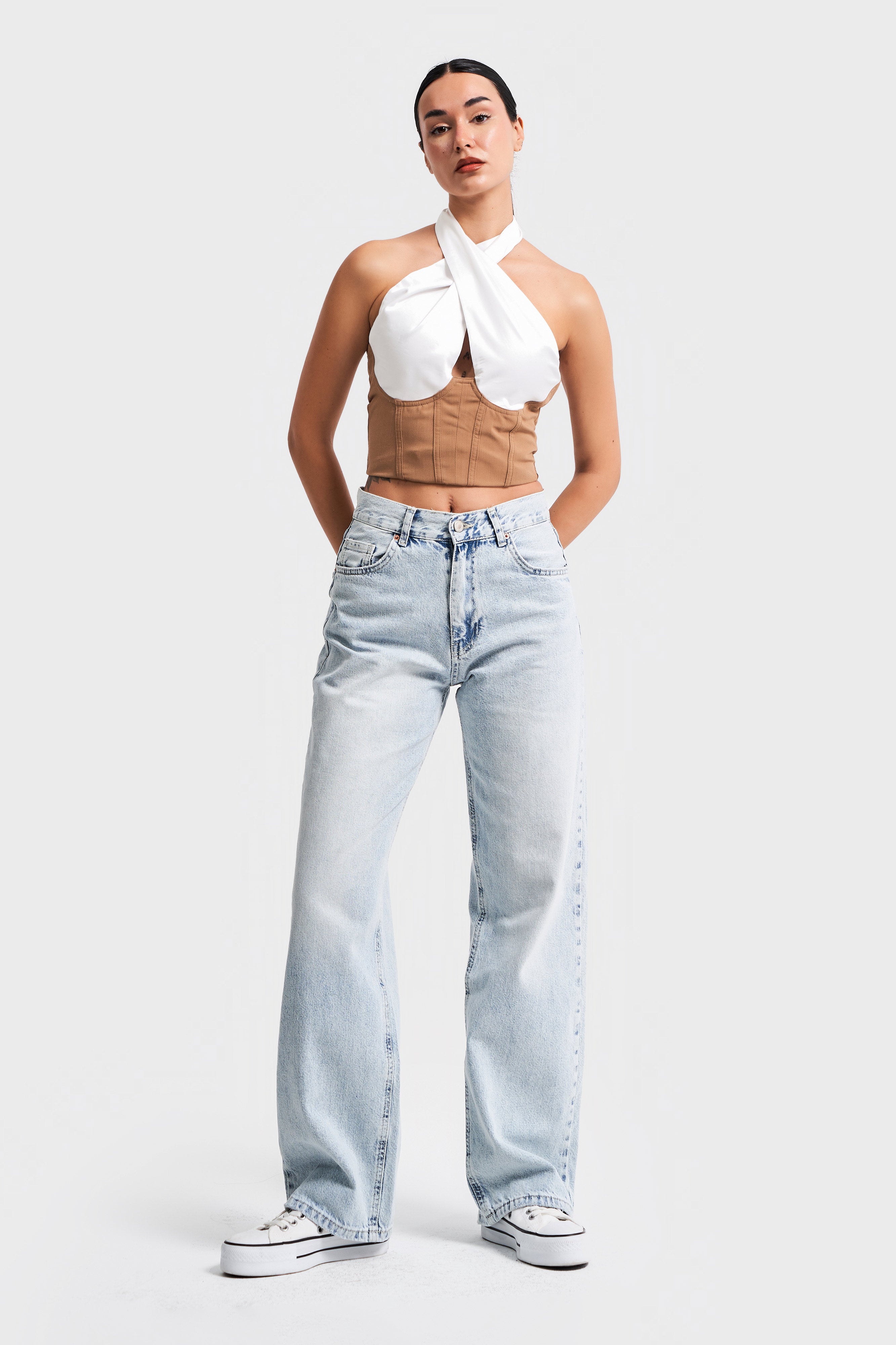 Women's Snow Jeans Color Straight Fit Denim Pants