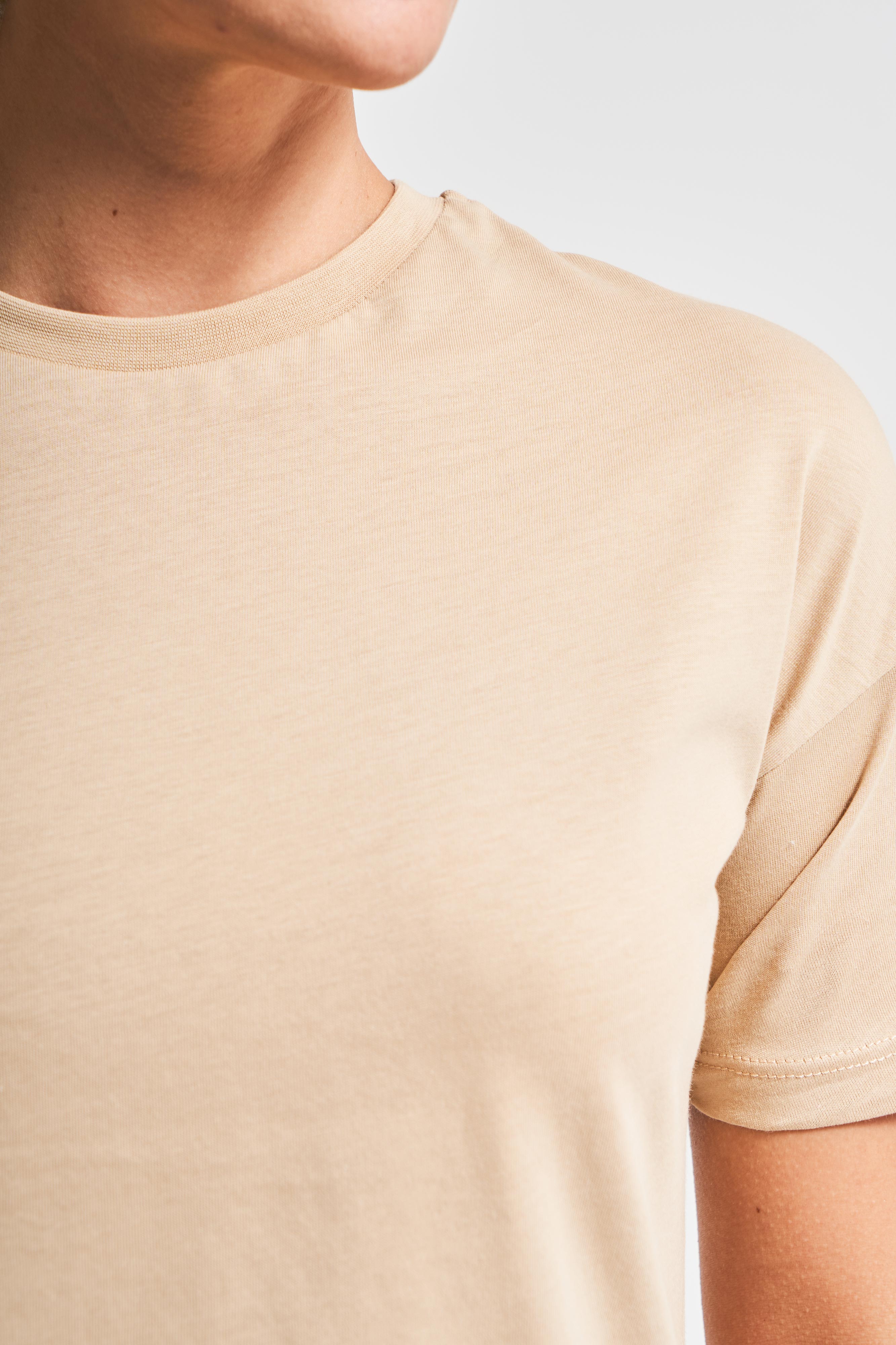 Kadın Sütlü Kahve Rengi S5-117 Bisiklet Yaka %100 Pamuklu Basic T-Shirt