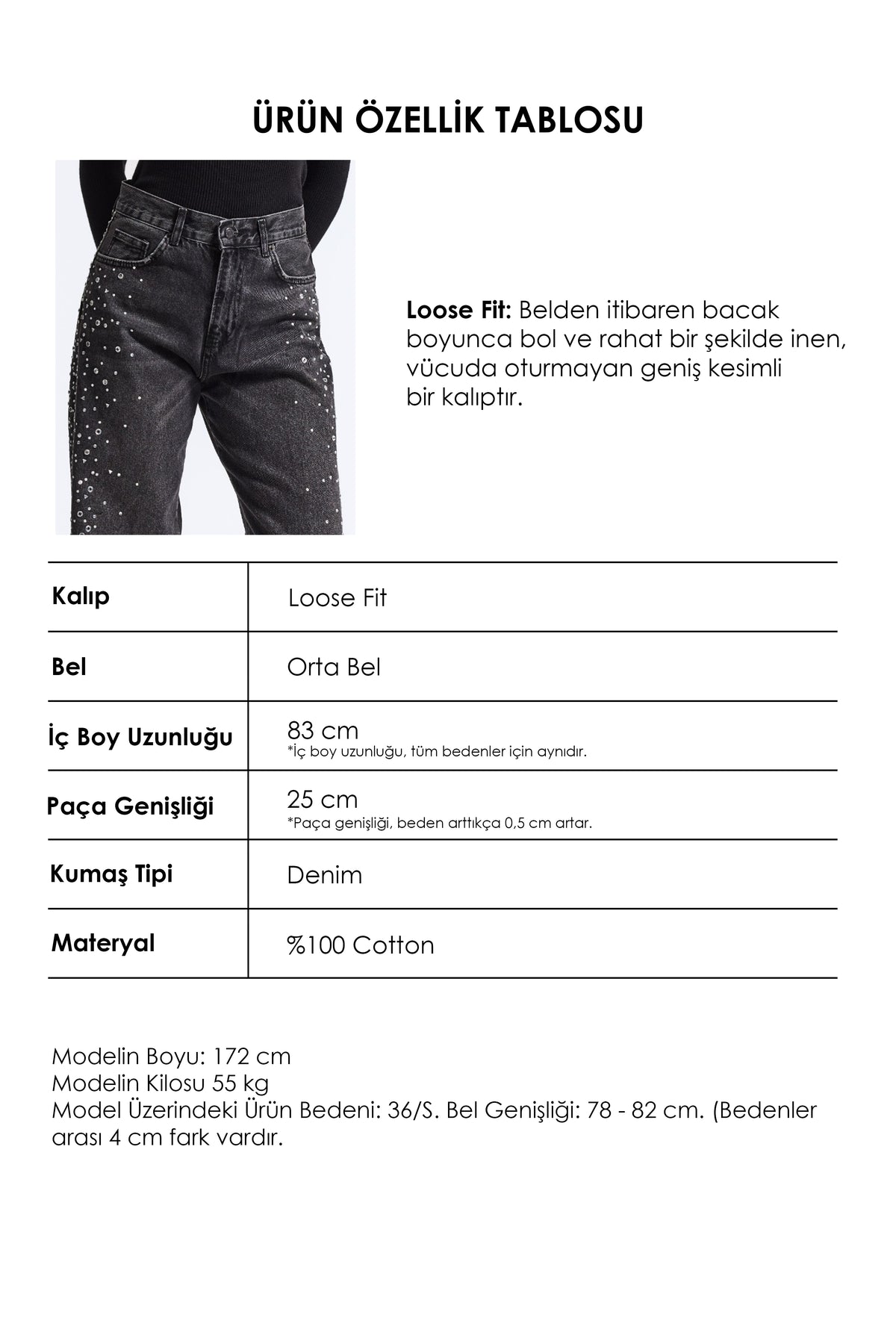 Kadın T-2w6-1 Loose Fit Parlak Taş Özel Tasarım Denim Jean
