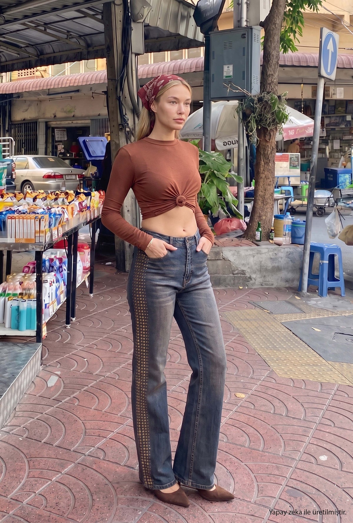 Kadın T-2w6-10 Straight Fit Esnek Kumaş Yapıştırma Taş Detaylı Tasarım Denim Jean