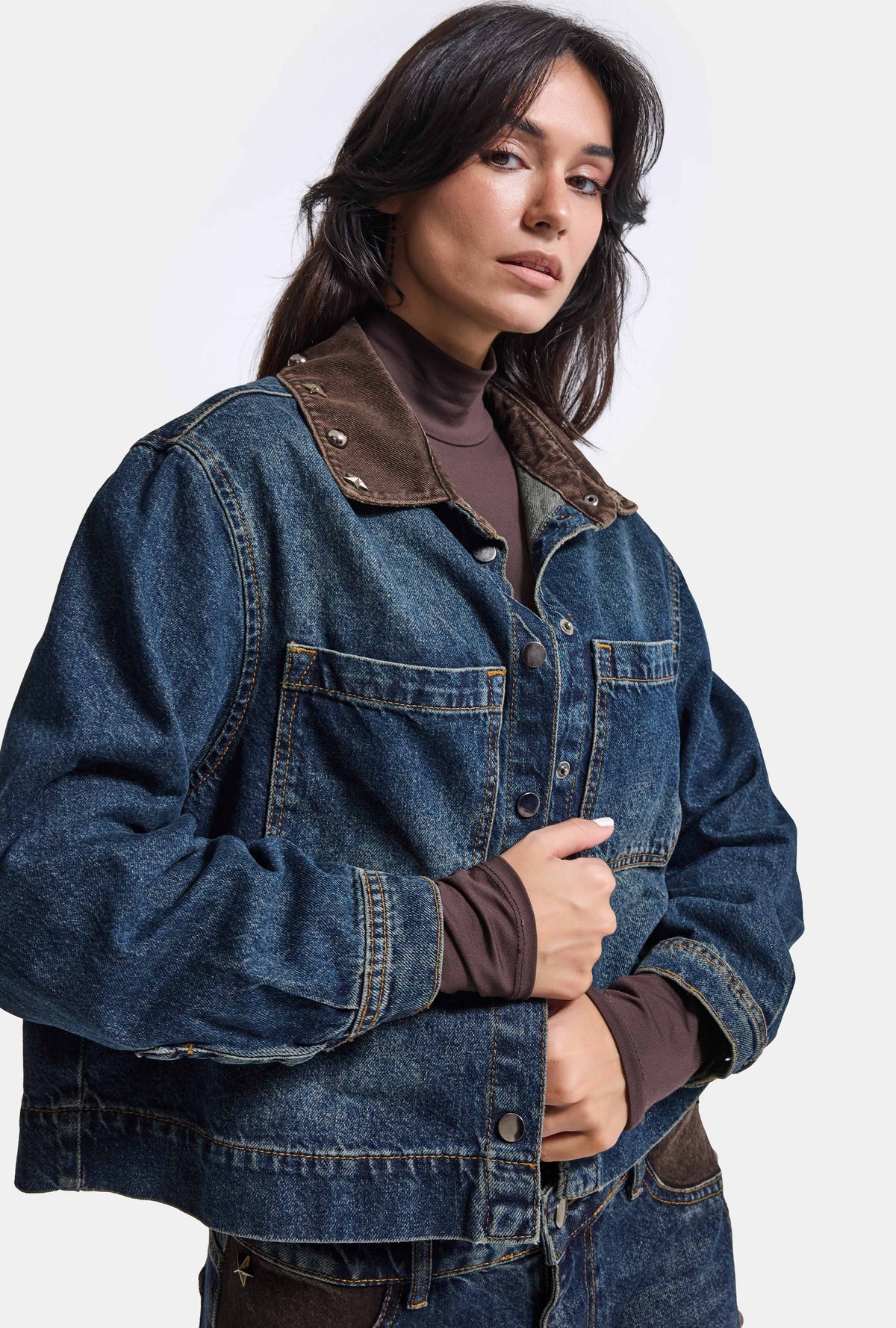 Kadın T-2w6-8 Kemer Boy Aksesuar Detaylı Tasarım Denim Ceket