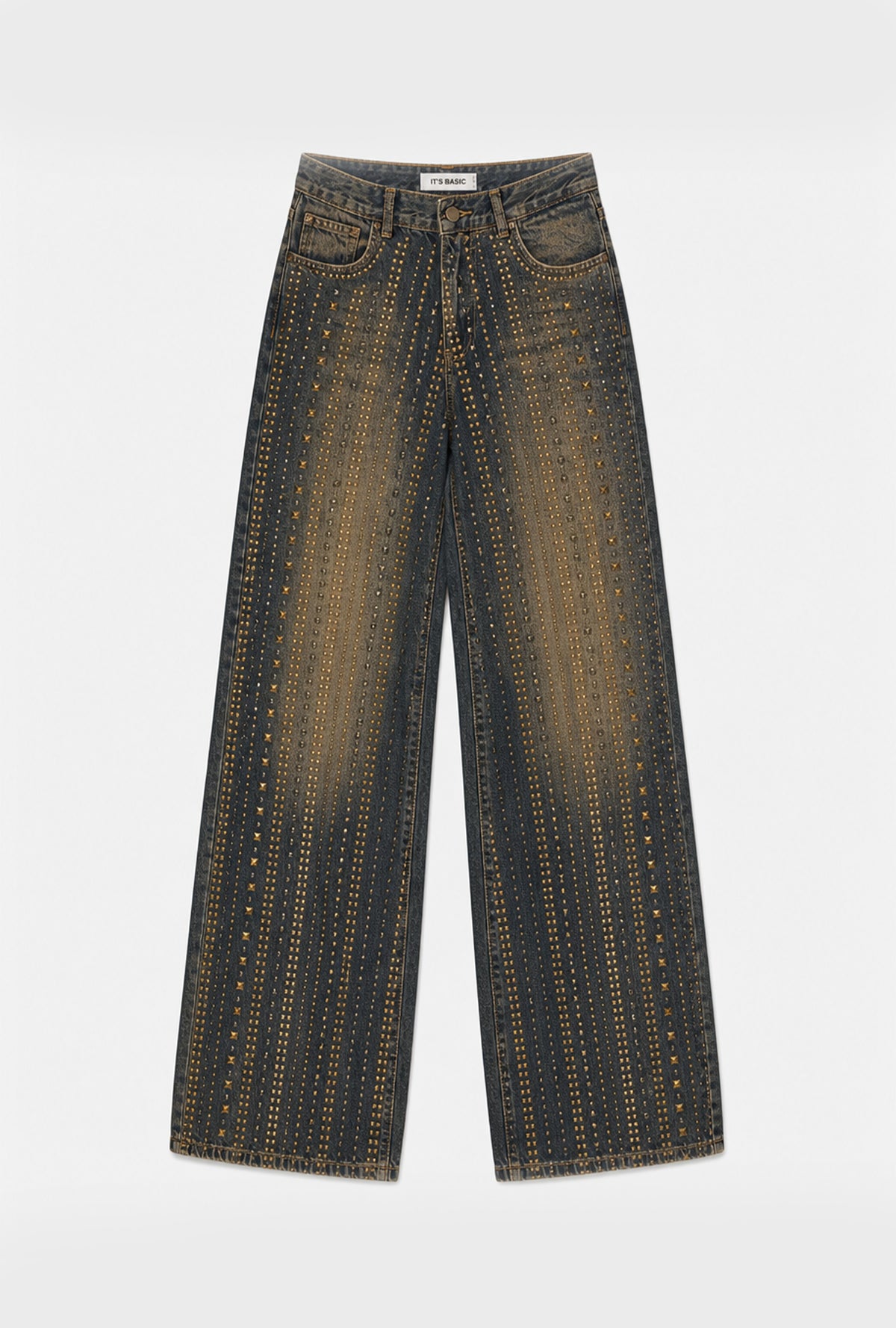 Kadın T-2w6-8 Palazzo Fit Parlak Taş Tasarım Denim Jean