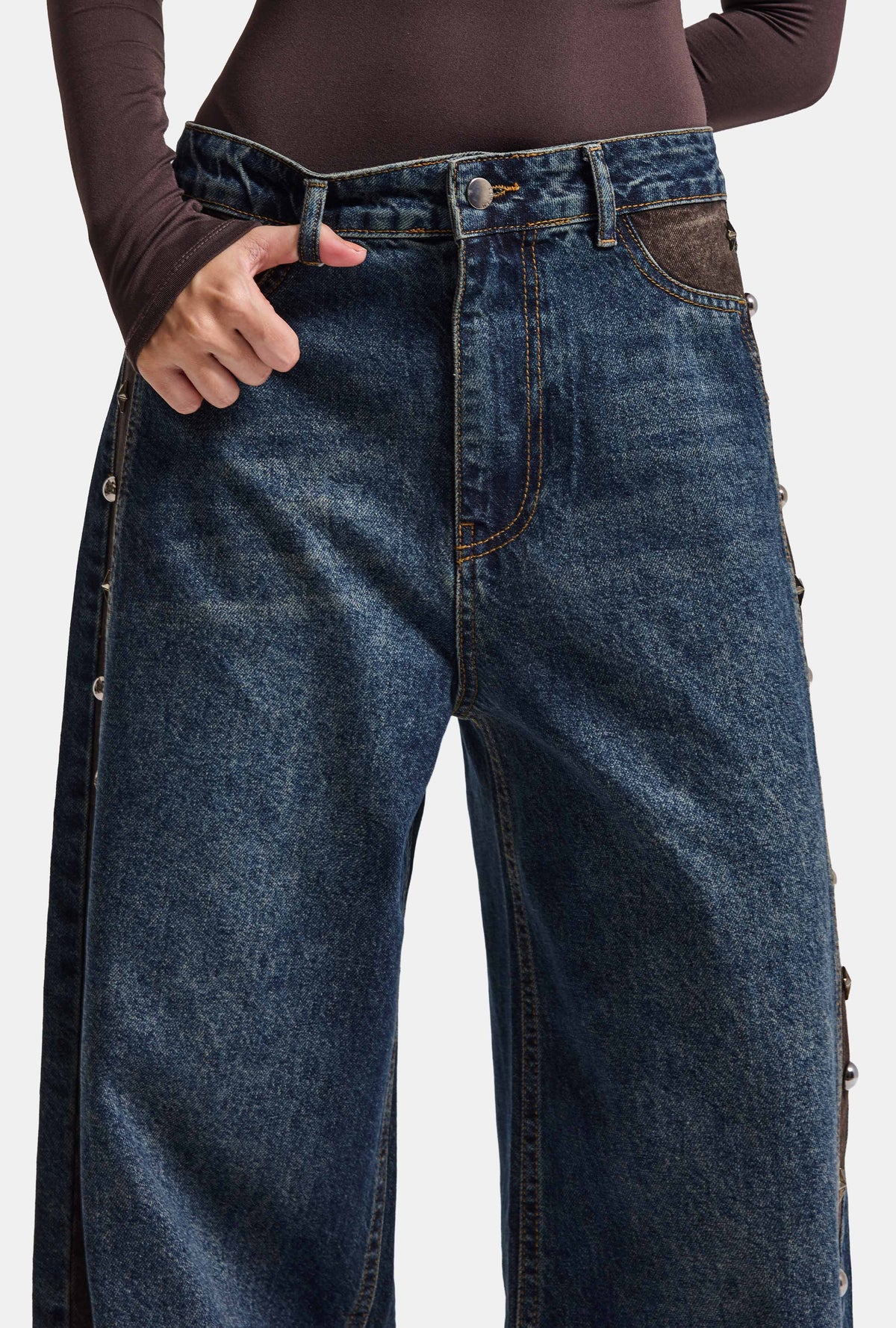 Kadın T-2w6-8 Süper Baggy Aksesuar Detaylı Özel Tasarım Denim Jean