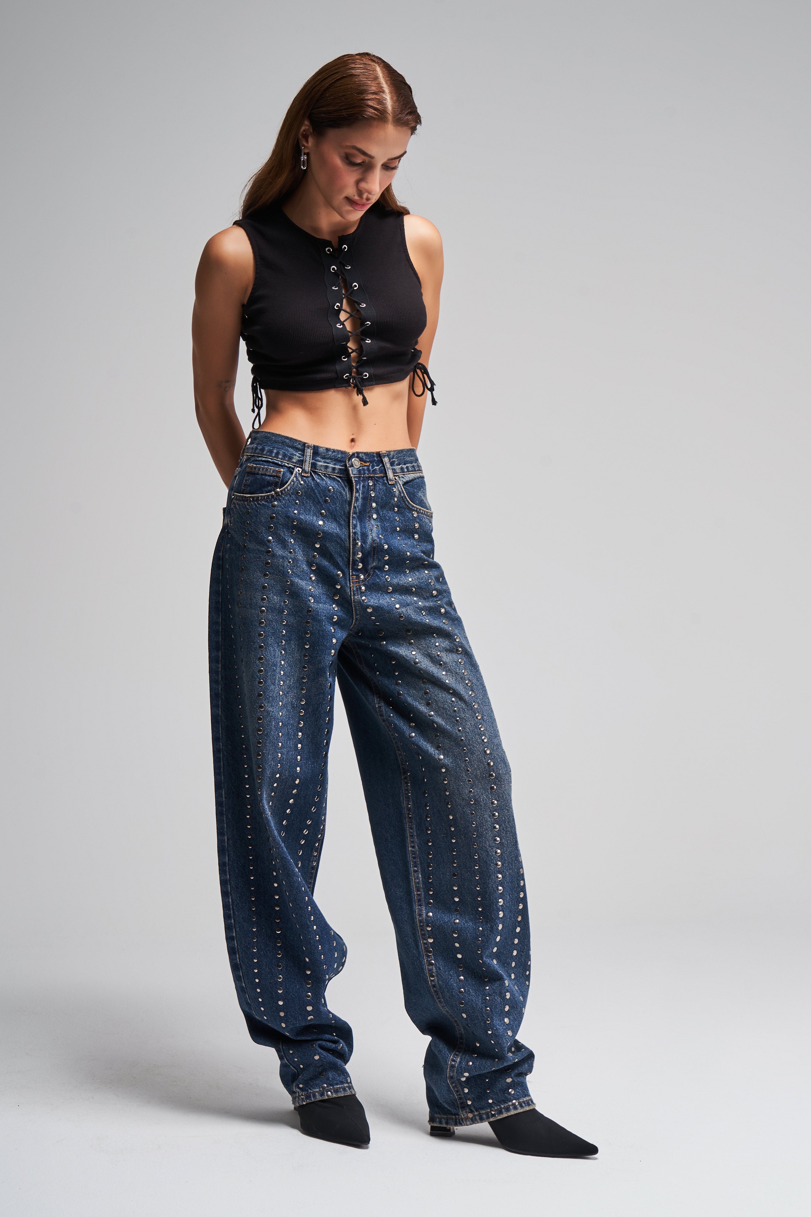 Women's T.Jeans 2w48 Color Stone Detailed Skater Fit Design Denim