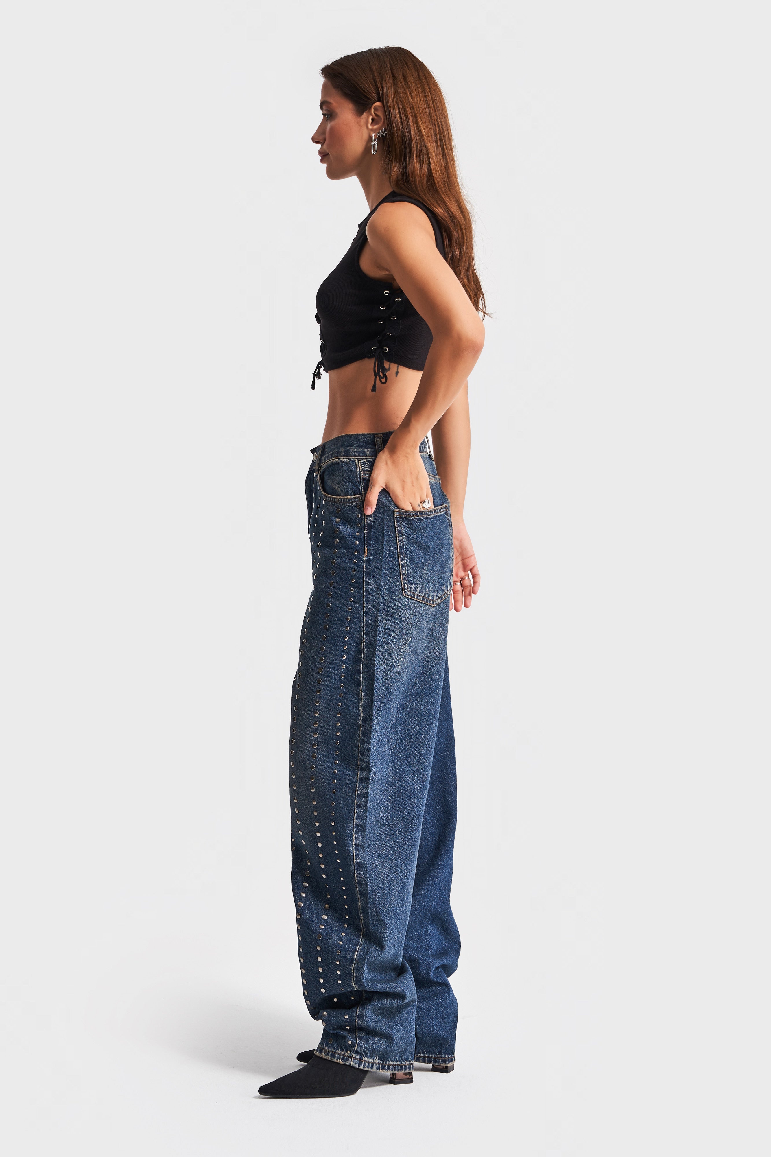 Women's T.Jeans 2w48 Color Stone Detailed Skater Fit Design Denim