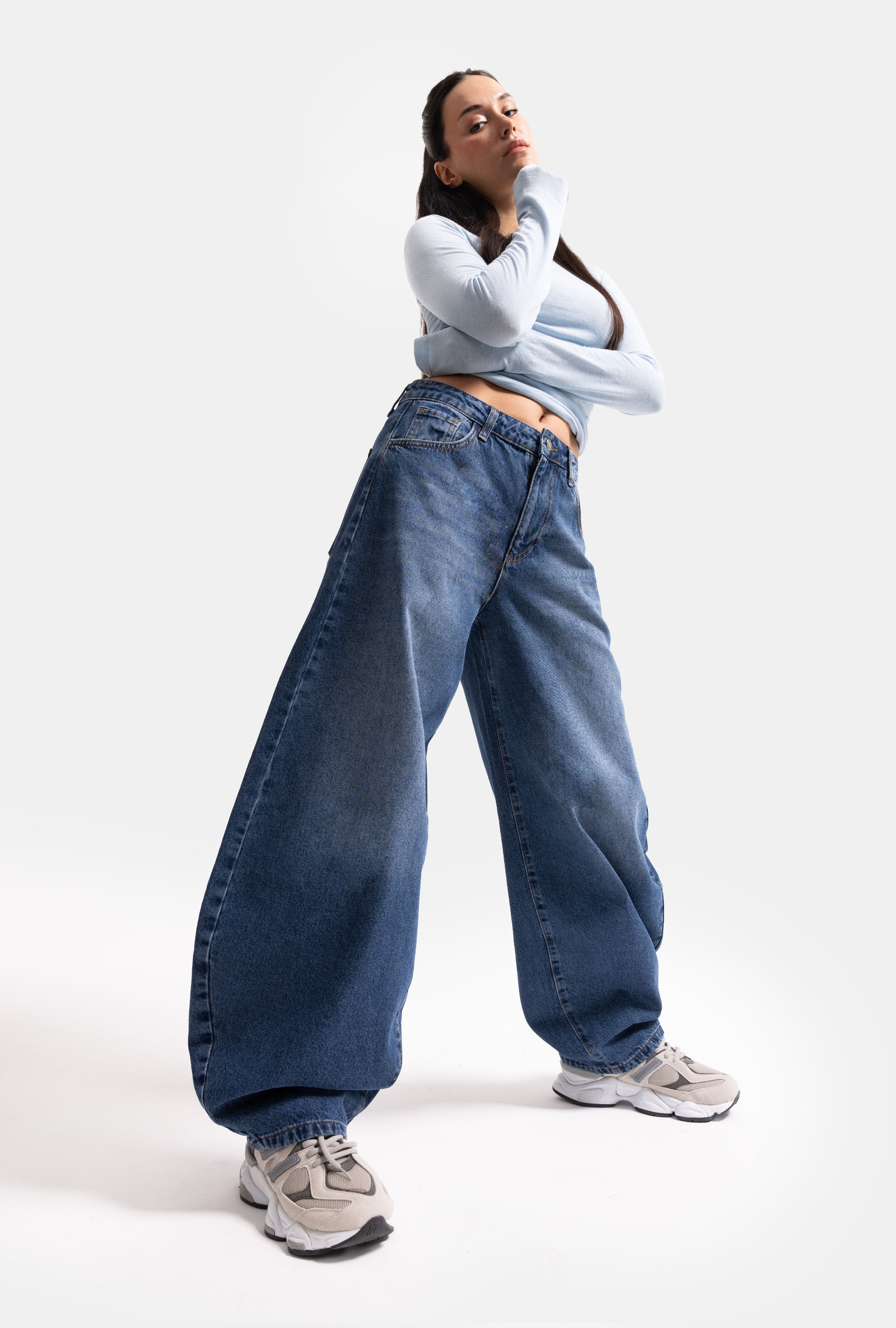 Kadın Koyu Kot 4s6-5 Mega Balon Fit %100 Koton T45 Denim Jean