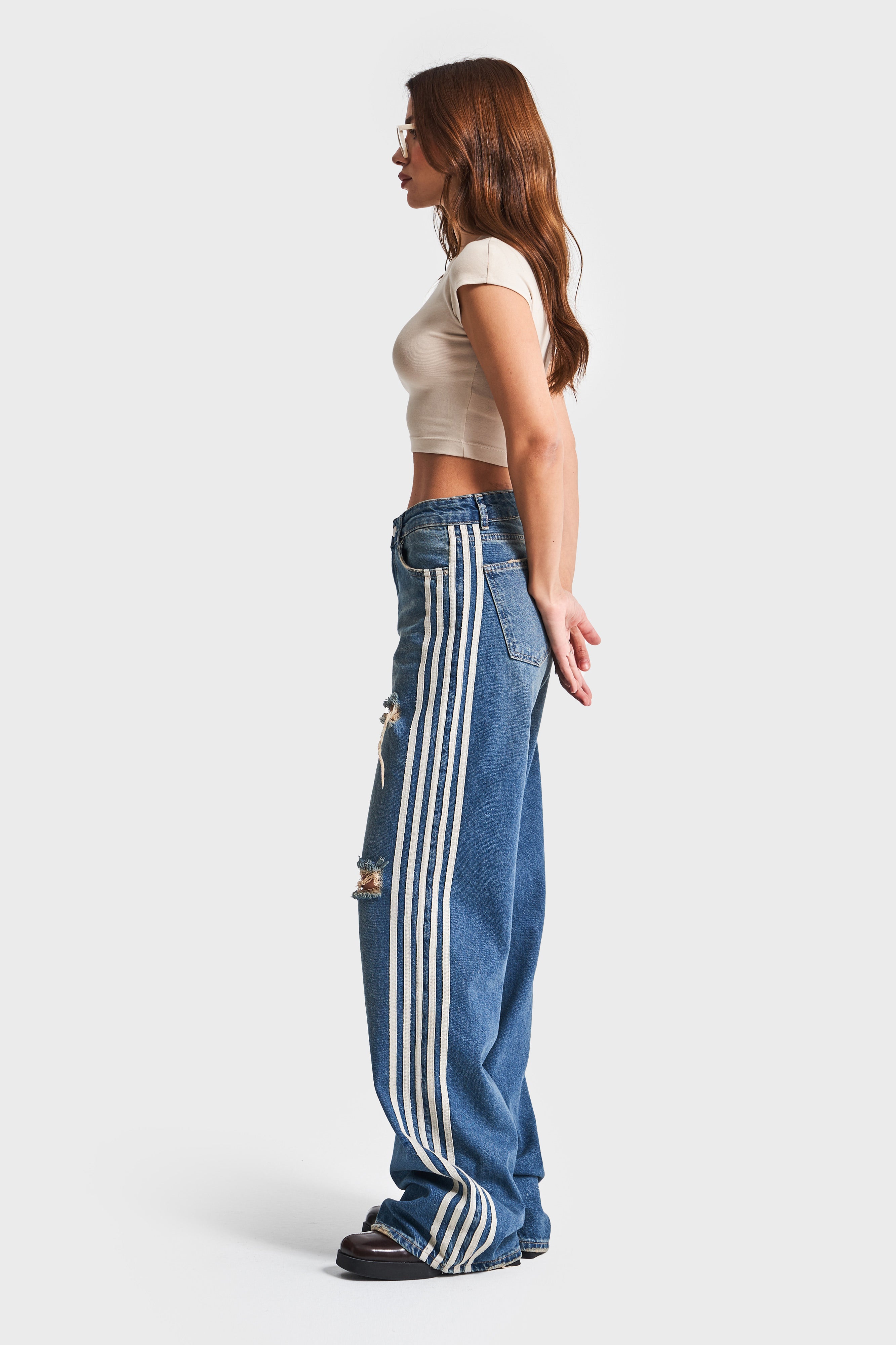 Women's T.Jeans Color 10S5-32 Side Stripe Detail Laser 100% Cotton Design Denim Jeans