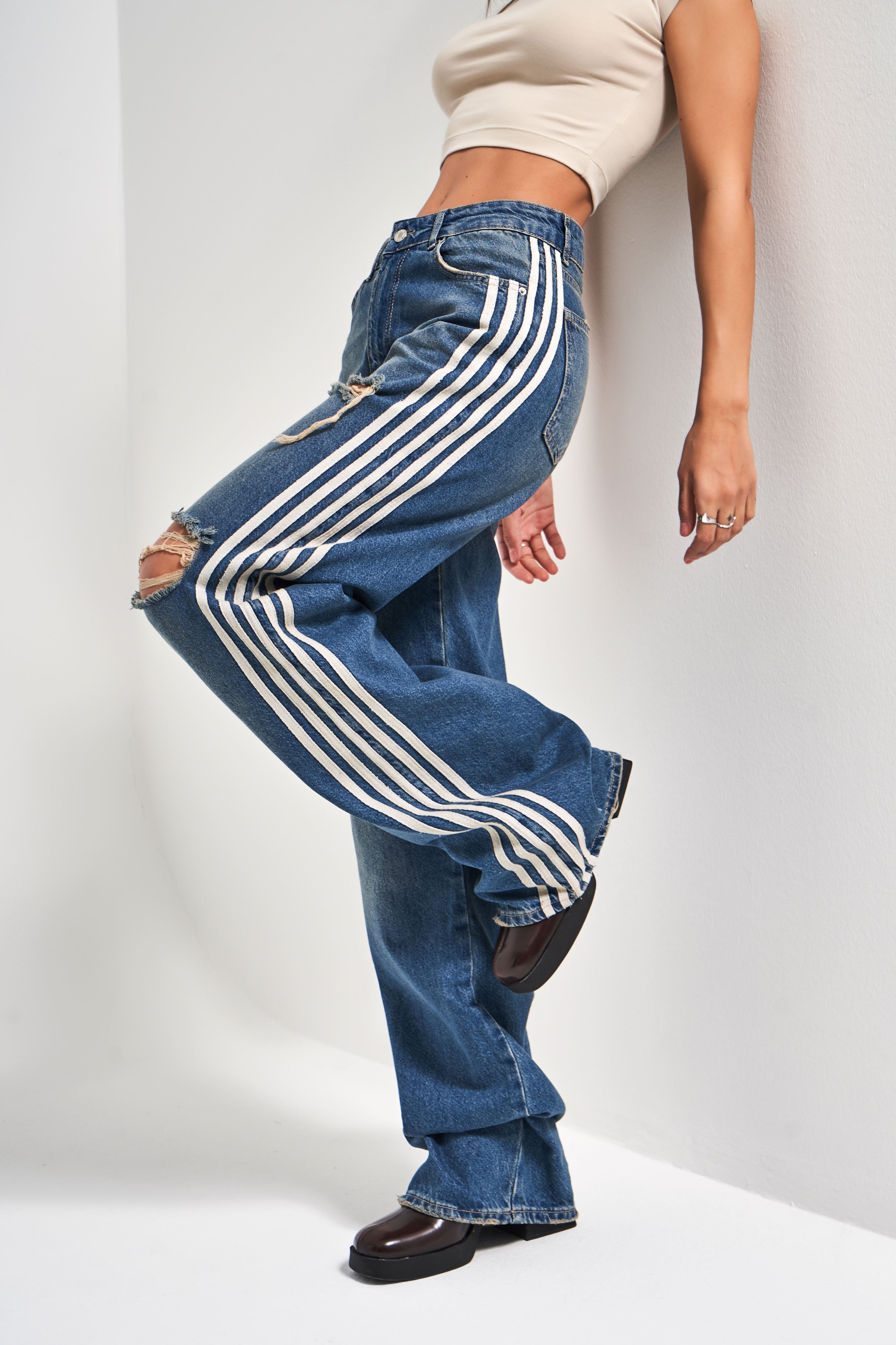 Women's T.Jeans Color 10S5-32 Side Stripe Detail Laser 100% Cotton Design Denim Jeans