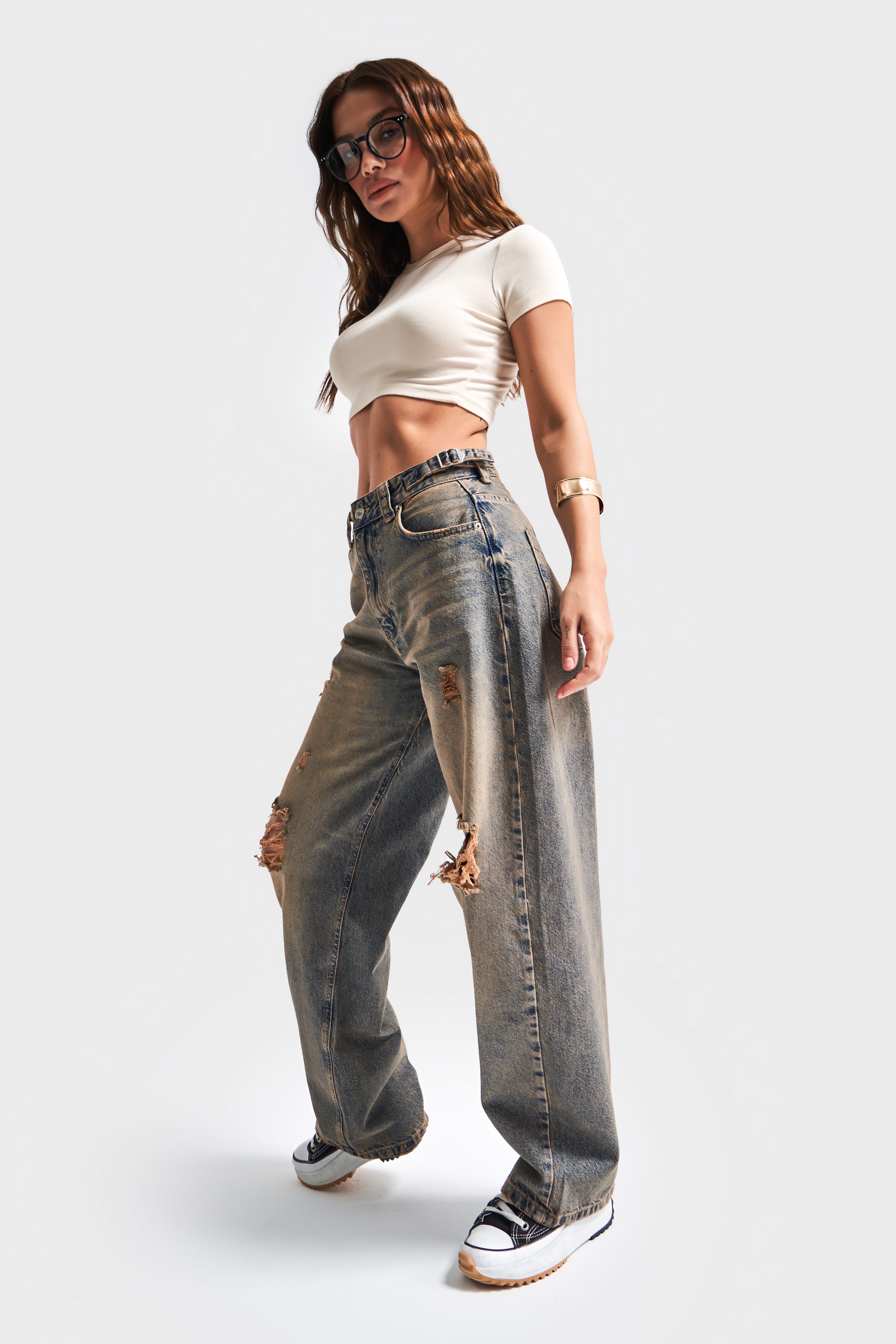 Kadın T.Kot Rengi 10S5-95 Baggy Fit İç Boy 83cm %100 Koton Orta Bel Denim Jean