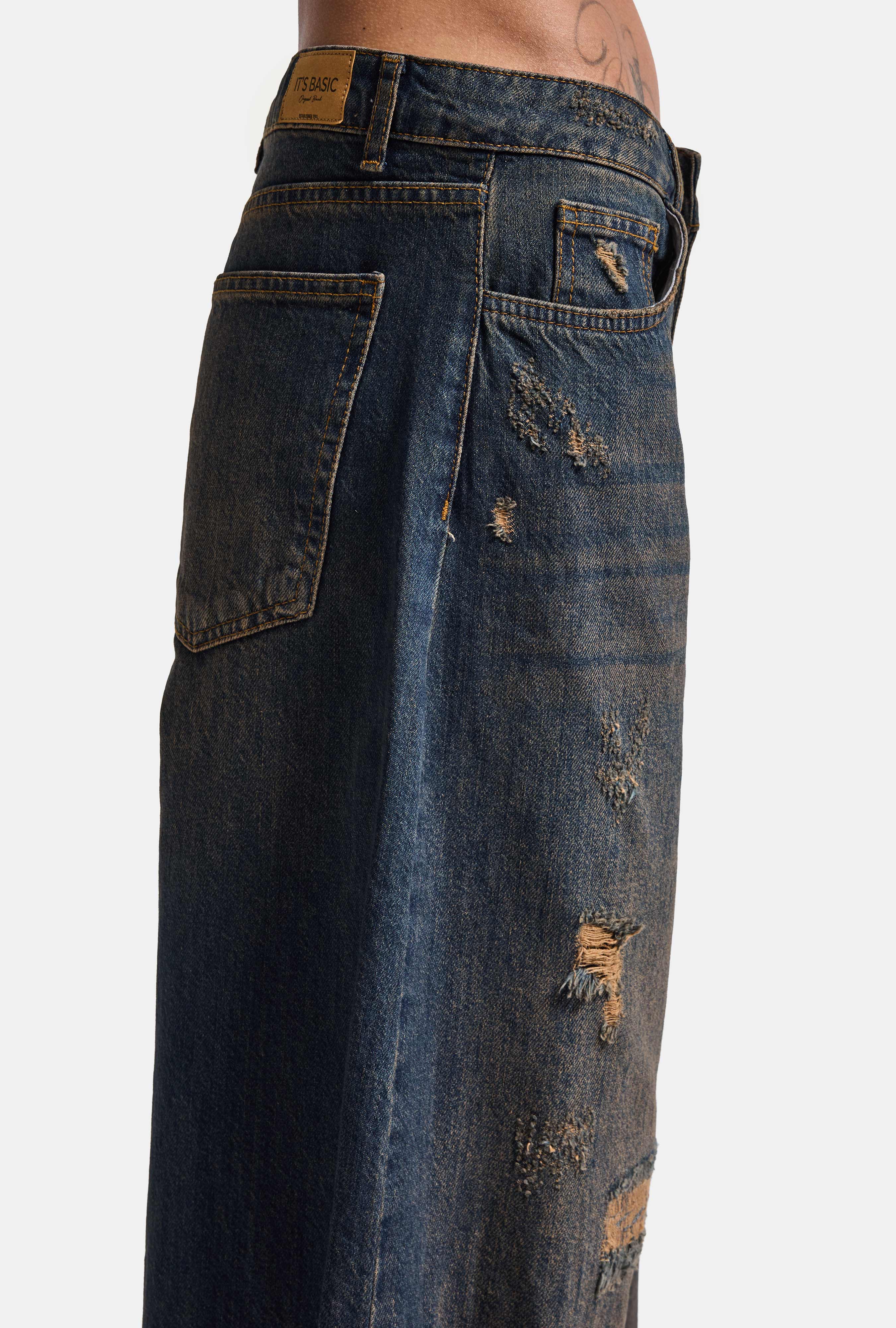 Kadın T.Kot Rengi 10w6-8 Palazzo Fit Süper Bol Kesim Denim Jean