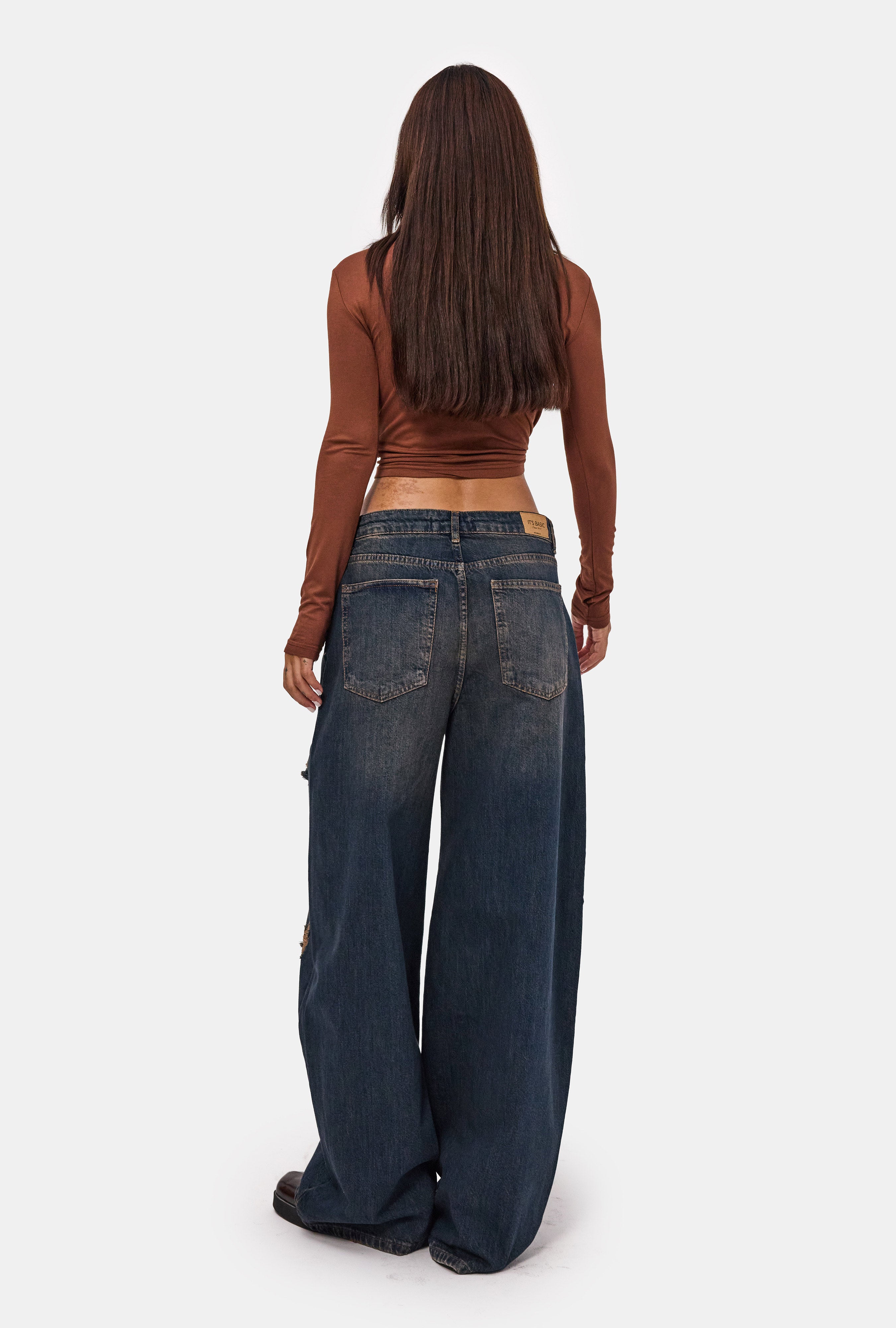 Kadın T.Kot Rengi 10w6-8 Palazzo Fit Süper Bol Kesim Denim Jean