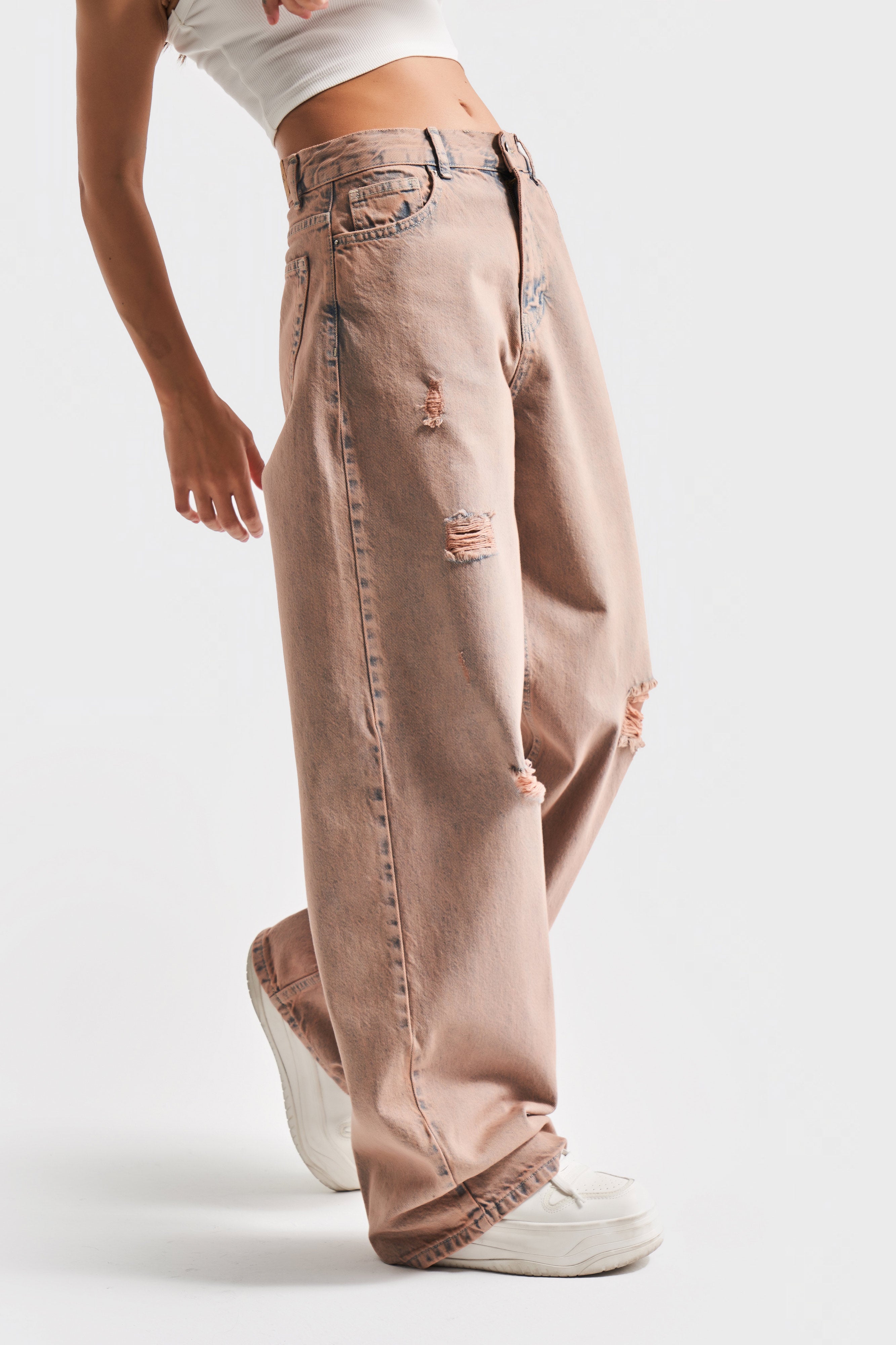 Kadın T.Kot Rengi 11S5-102 Loose Midrise Skater Fit Yırtık Detaylı %100 Koton Denim Jean