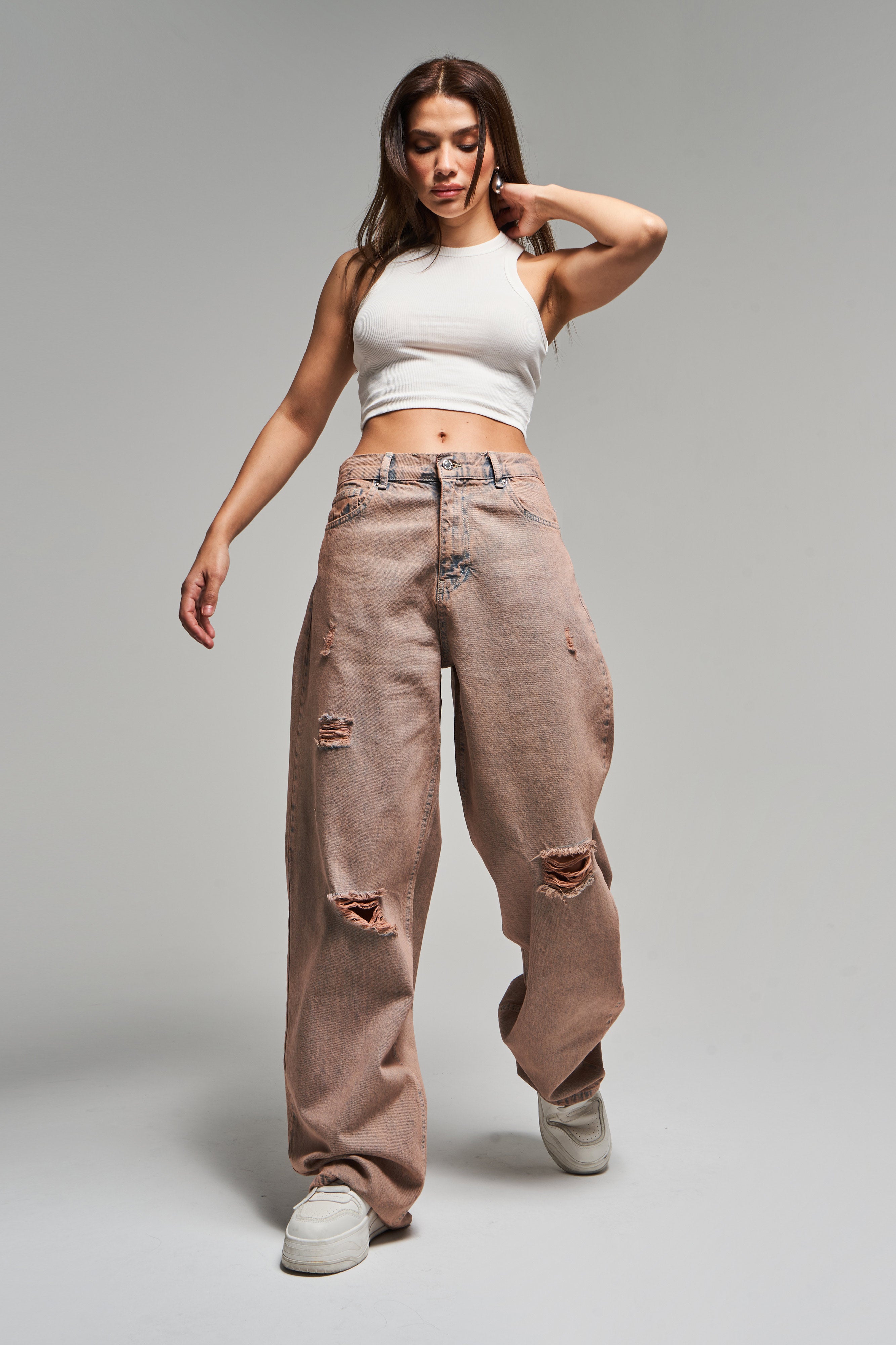 Kadın T.Kot Rengi 11S5-102 Loose Midrise Skater Fit Yırtık Detaylı %100 Koton Denim Jean