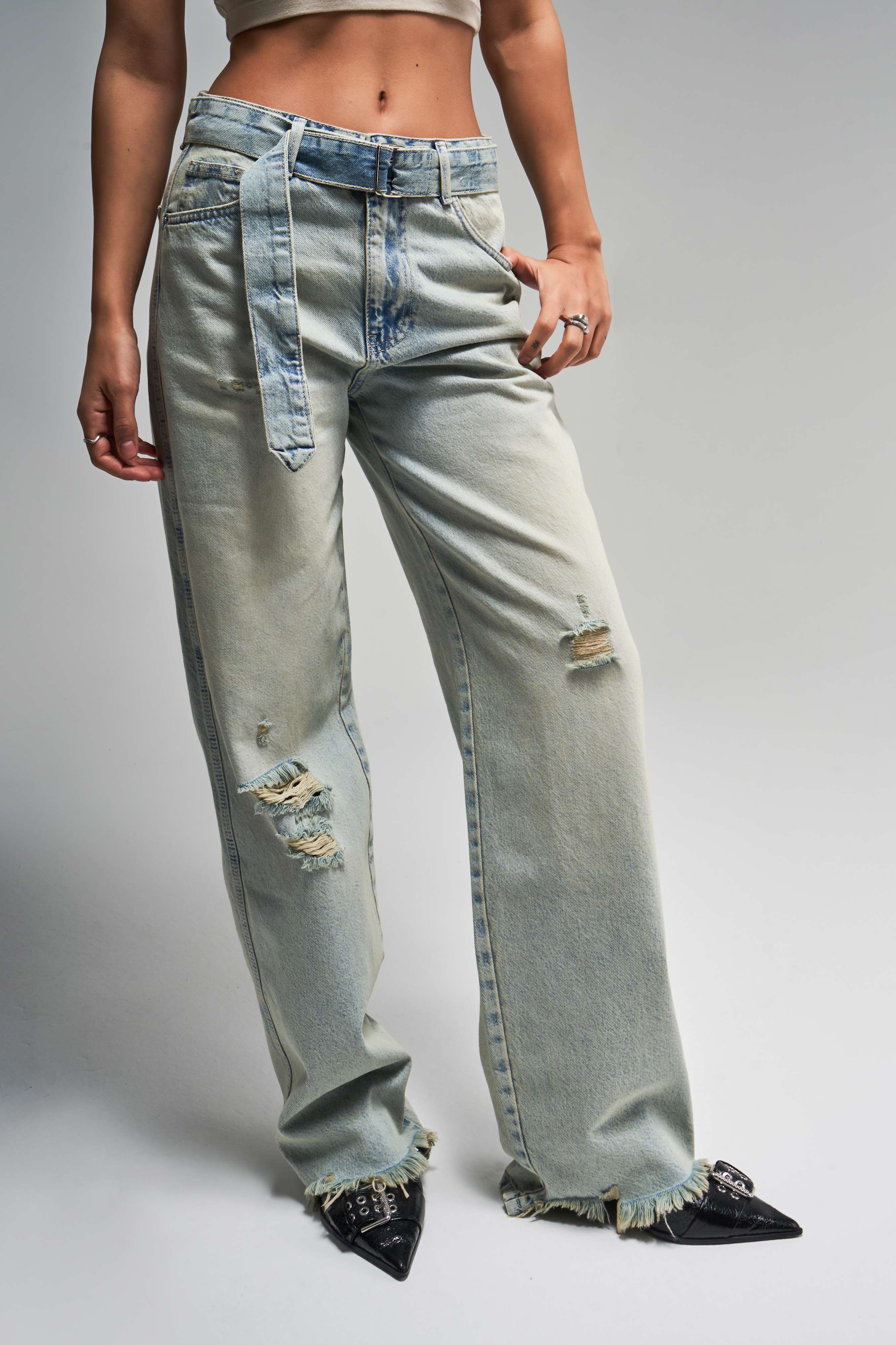 Kadın T. Kot Rengi 12s5-32 Kemer Detaylı %100 Koton The Belted Fit Denim Jean
