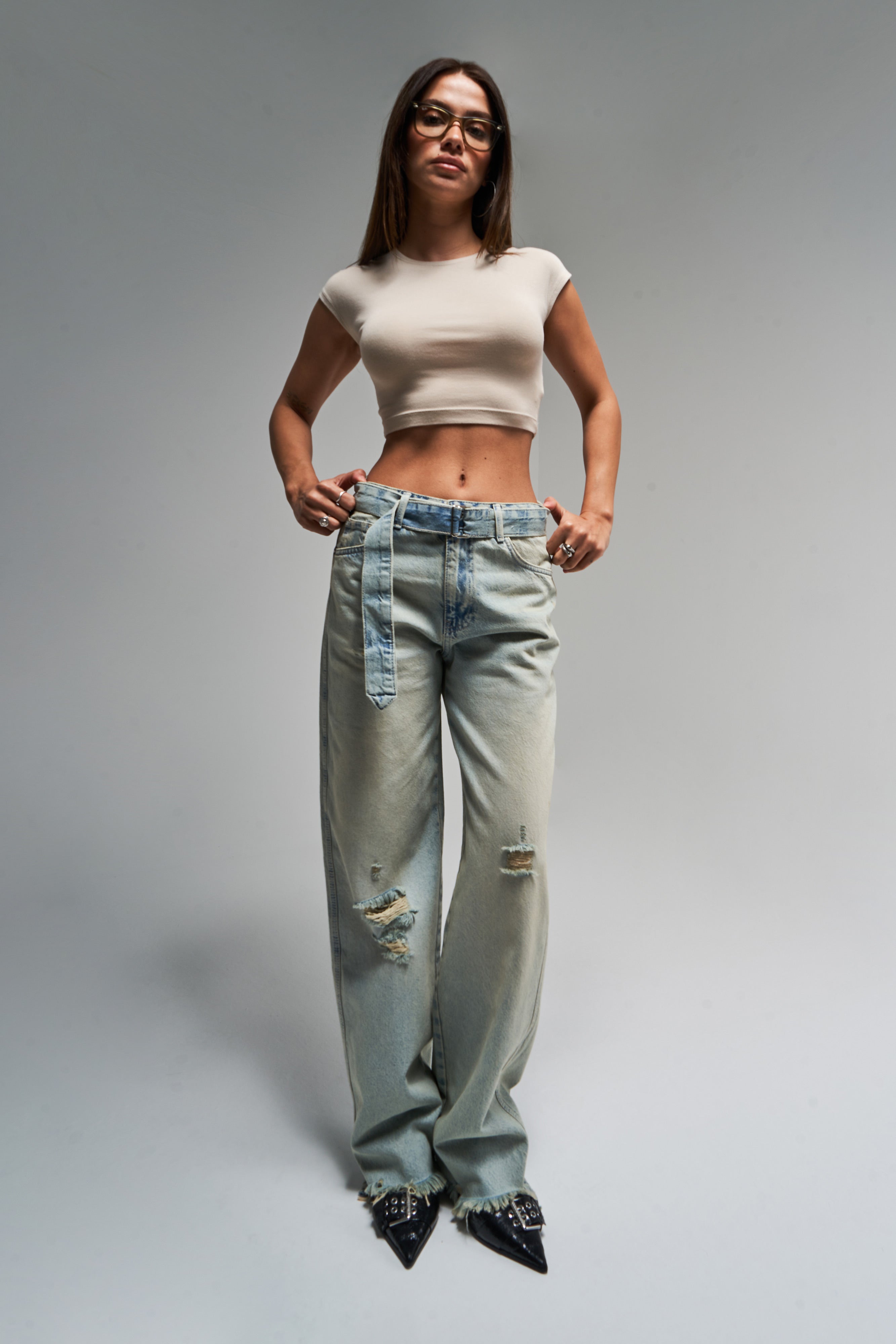 Kadın T. Kot Rengi 12s5-32 Kemer Detaylı %100 Koton The Belted Fit Denim Jean