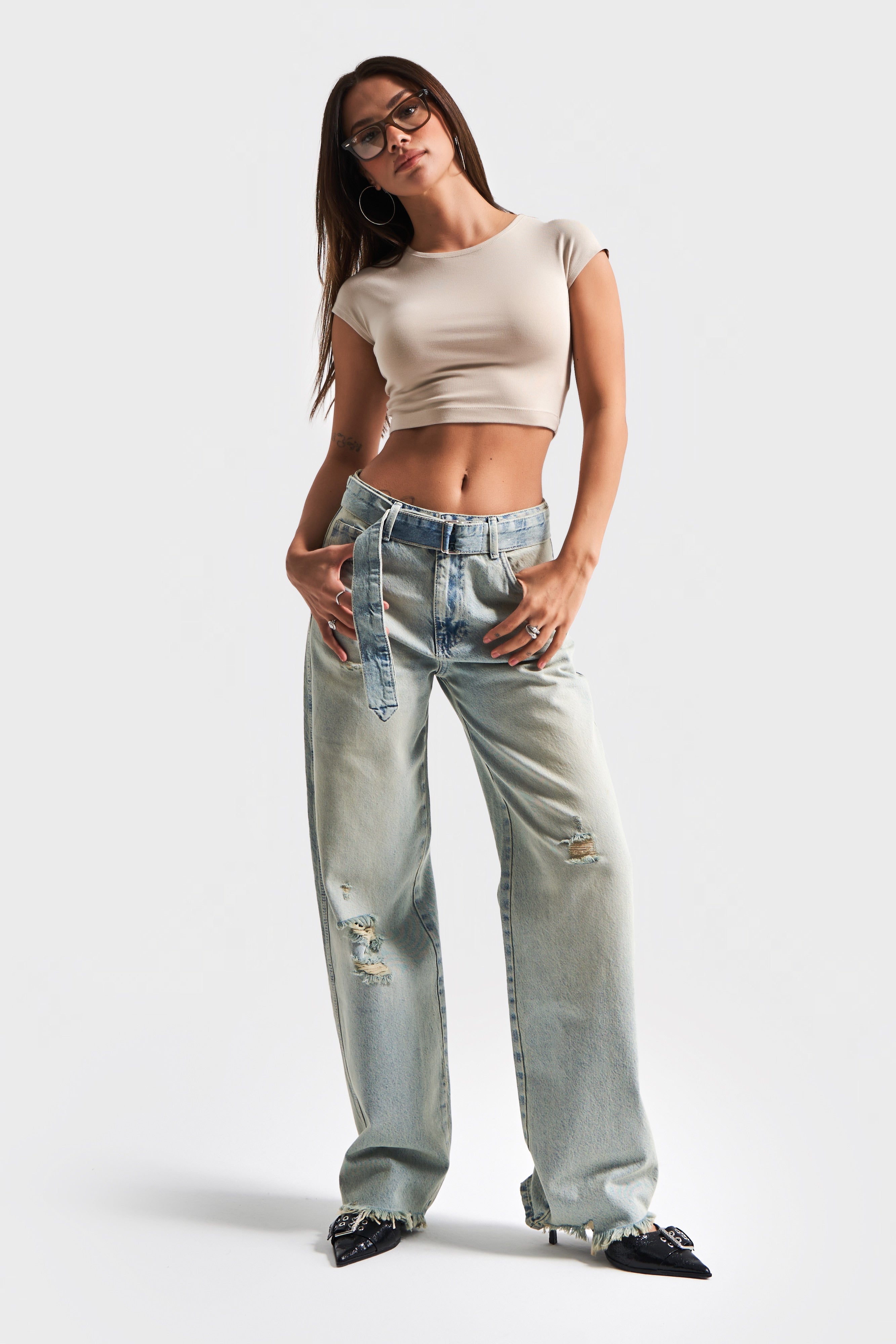 Kadın T. Kot Rengi 12s5-32 Kemer Detaylı %100 Koton The Belted Fit Denim Jean