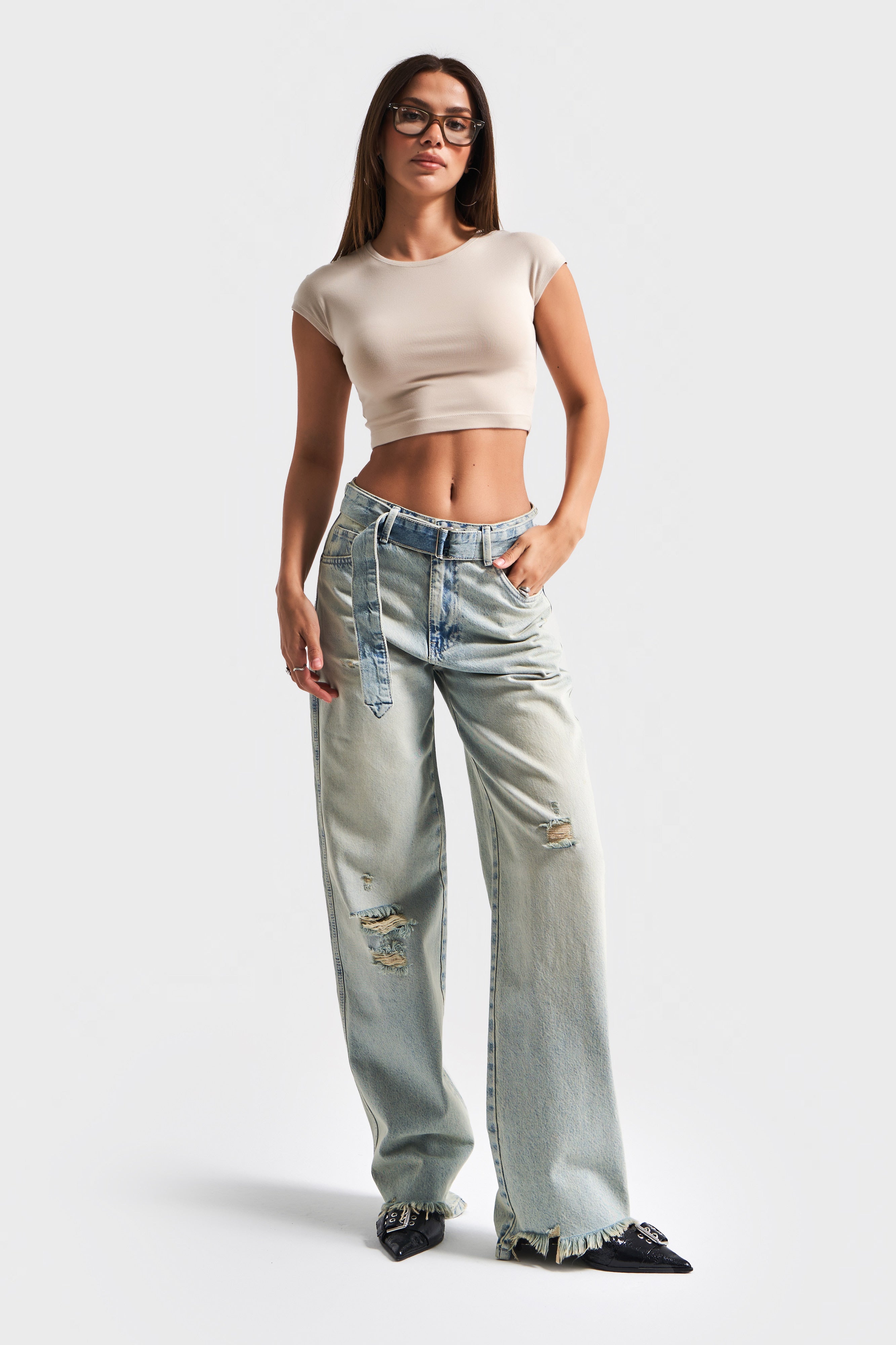 Kadın T. Kot Rengi 12s5-32 Kemer Detaylı %100 Koton The Belted Fit Denim Jean