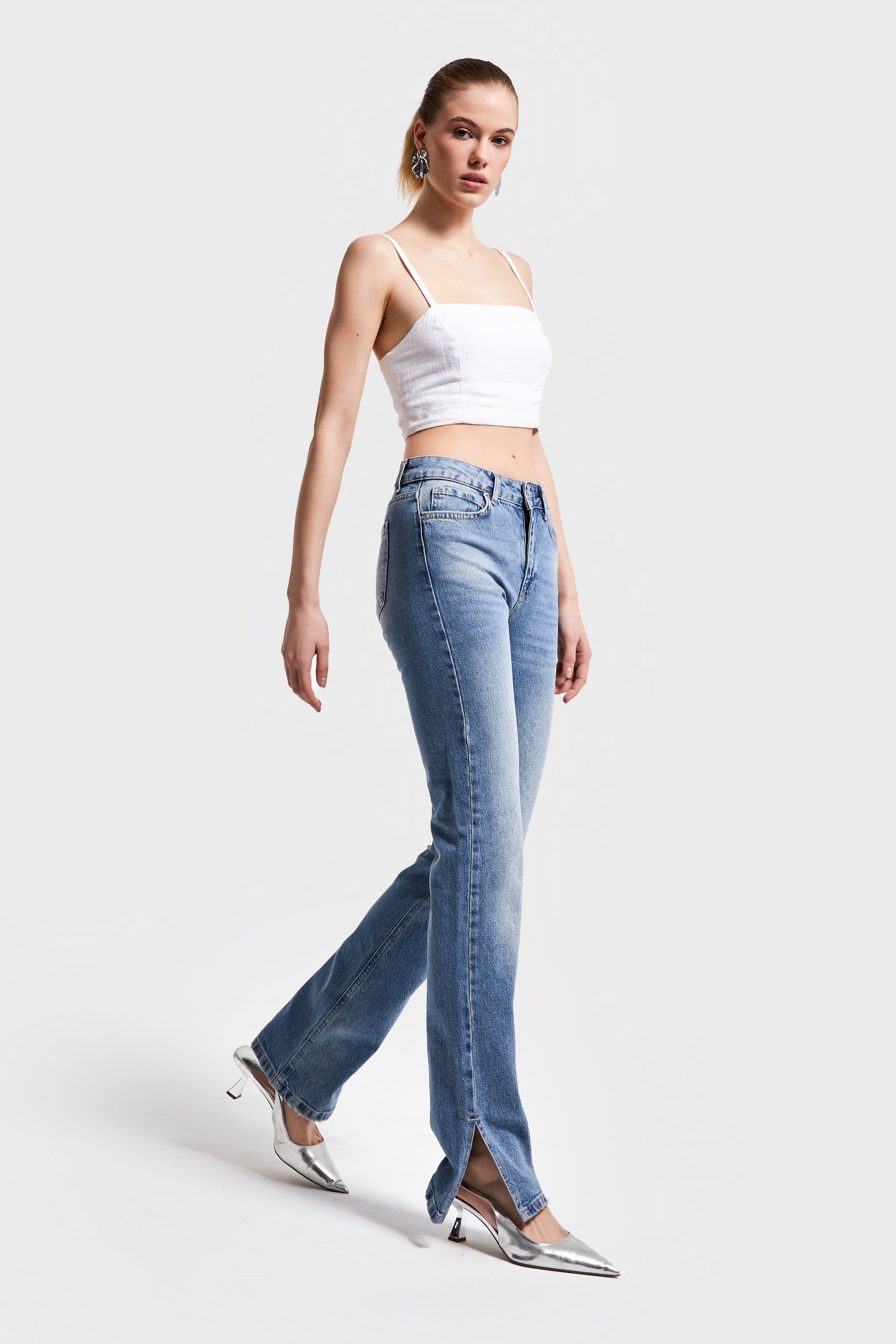 Women's T.Jeans Color 2S5-3 Slim Flare Fit Lycra Leg Slit Denim