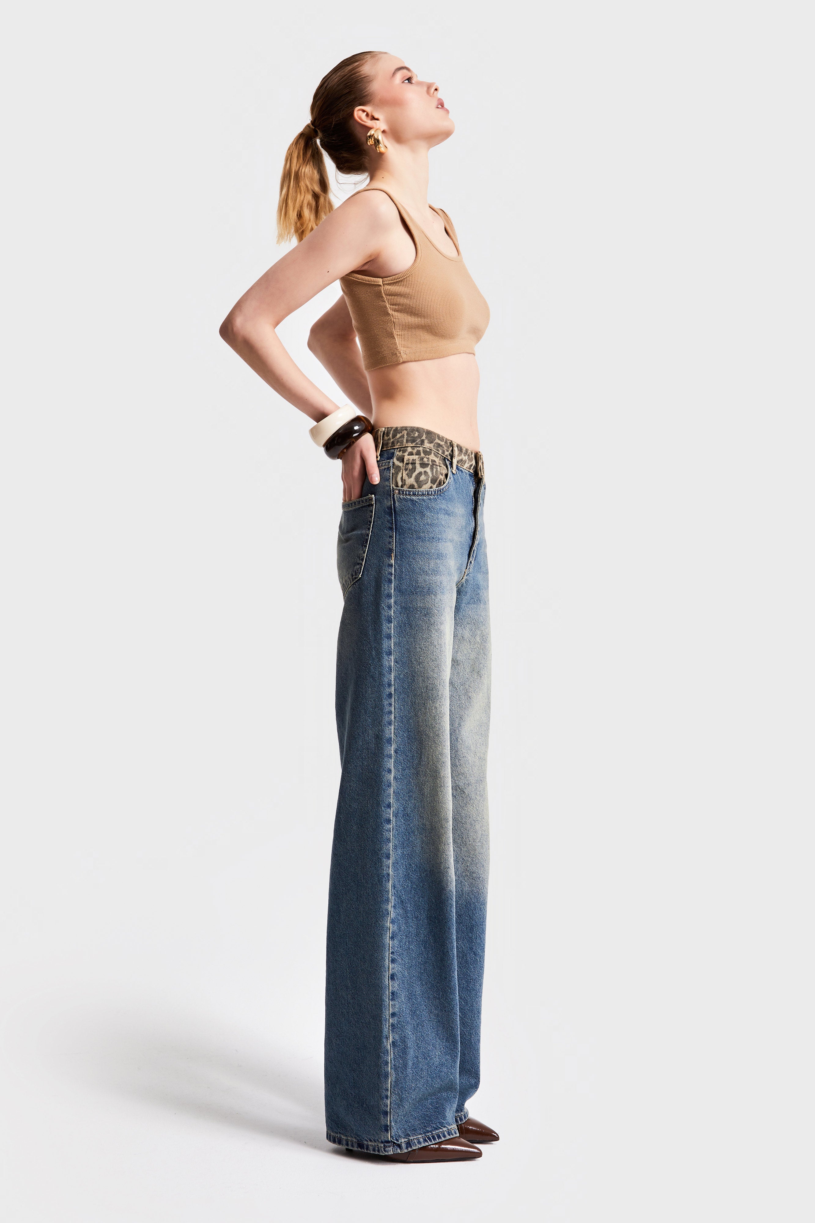 Women's T.Jeans Color 2S5-65 Midrise Wideleg Leopard Patterned Denim