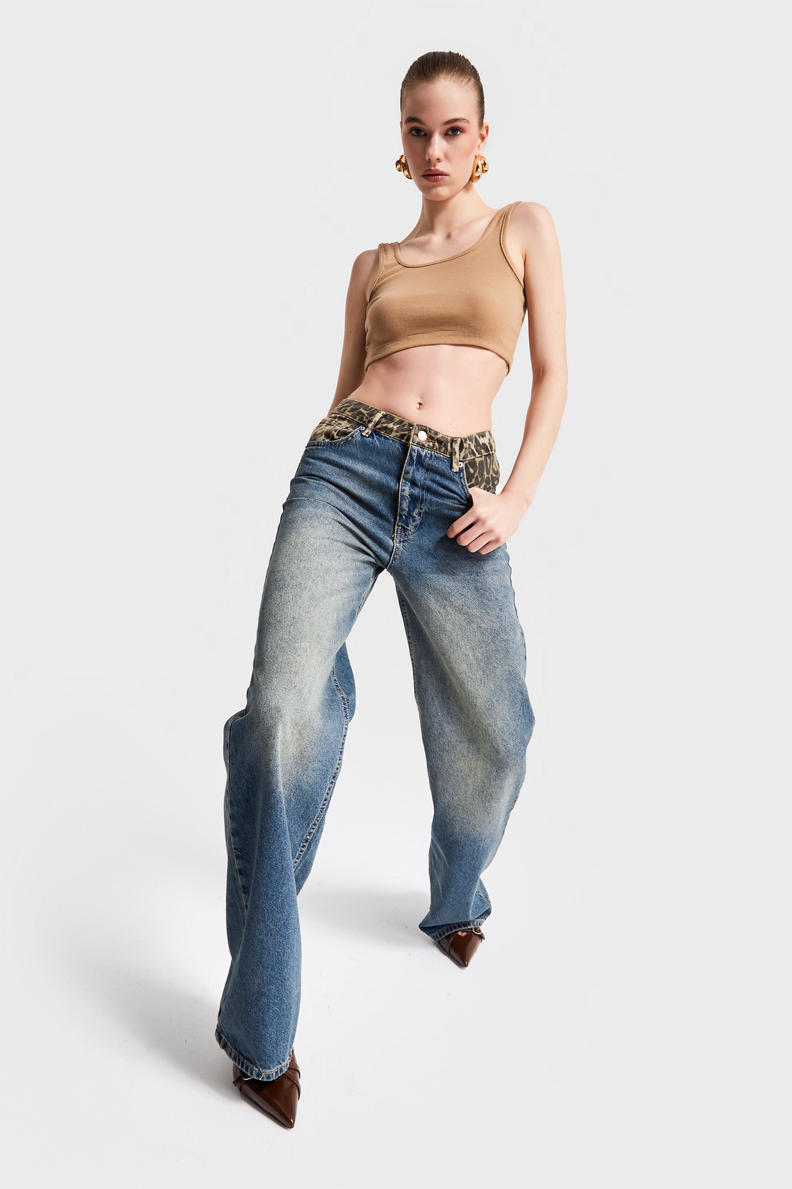 Women's T.Jeans Color 2S5-65 Midrise Wideleg Leopard Patterned Denim