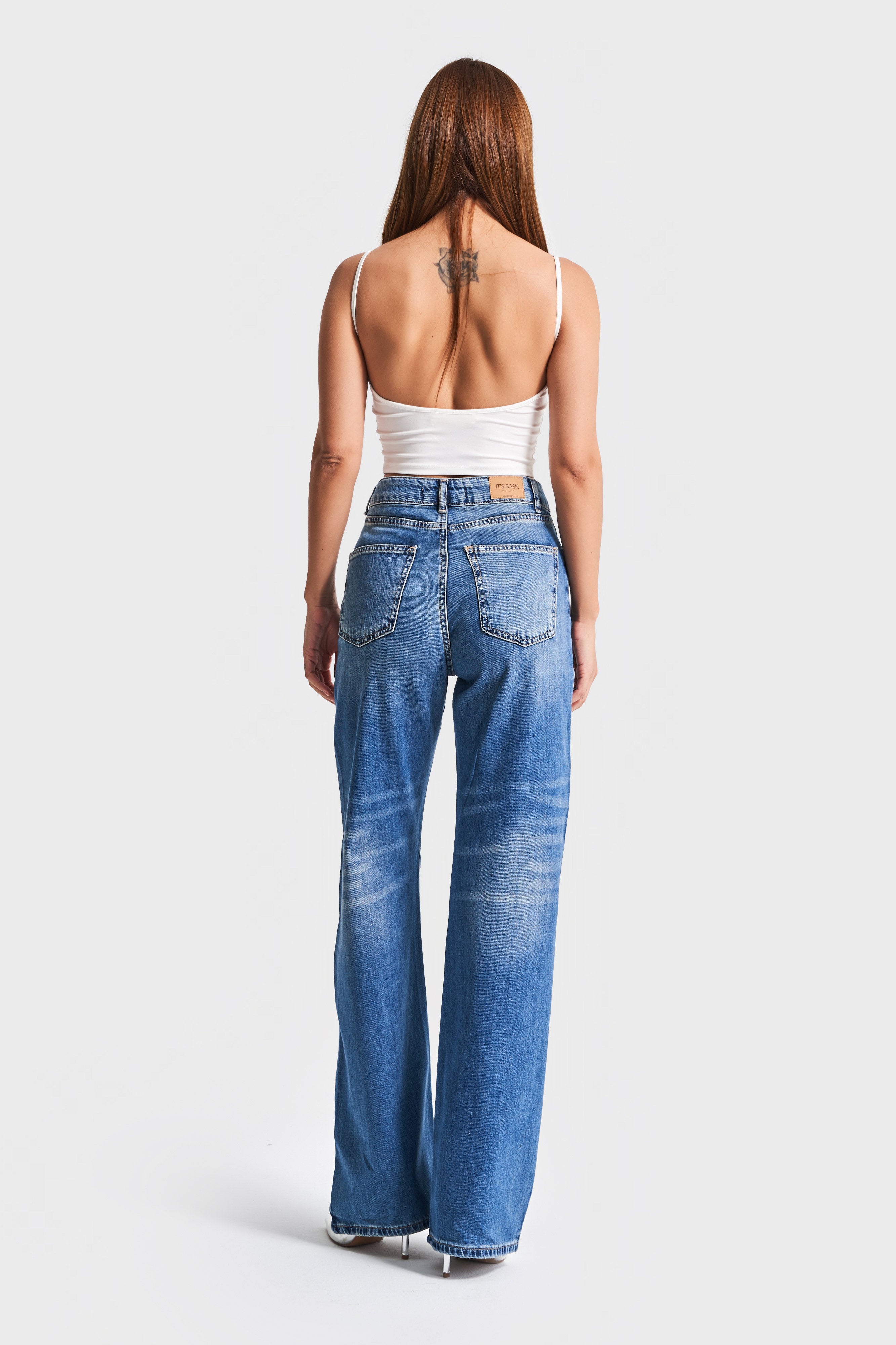 Kadın T.Kot Rengi 2S5-72 Baskılı Parlak Taşlı Straight Fit %100 Koton Tasarım Denim Jean