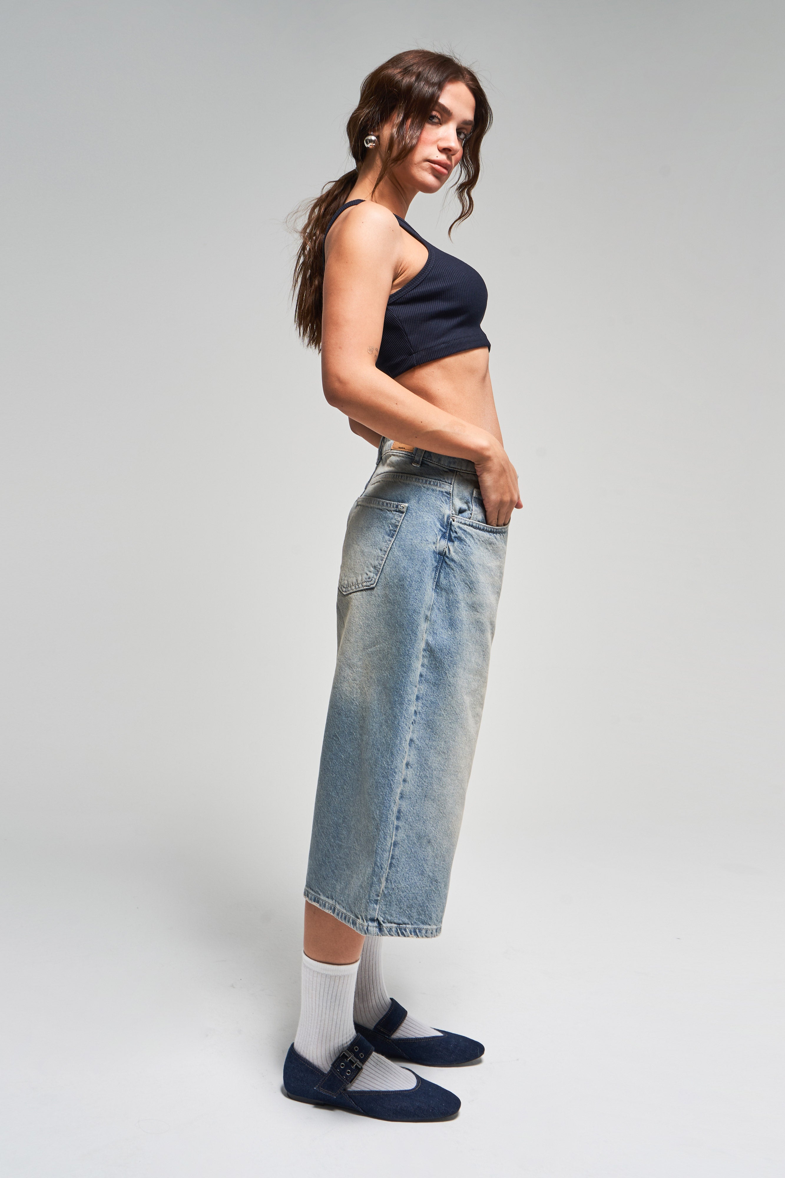 Kadın T.Kot Rengi 2S5-84 Süper Baggy Fit Maxi Boy %100 Koton Denim Şort