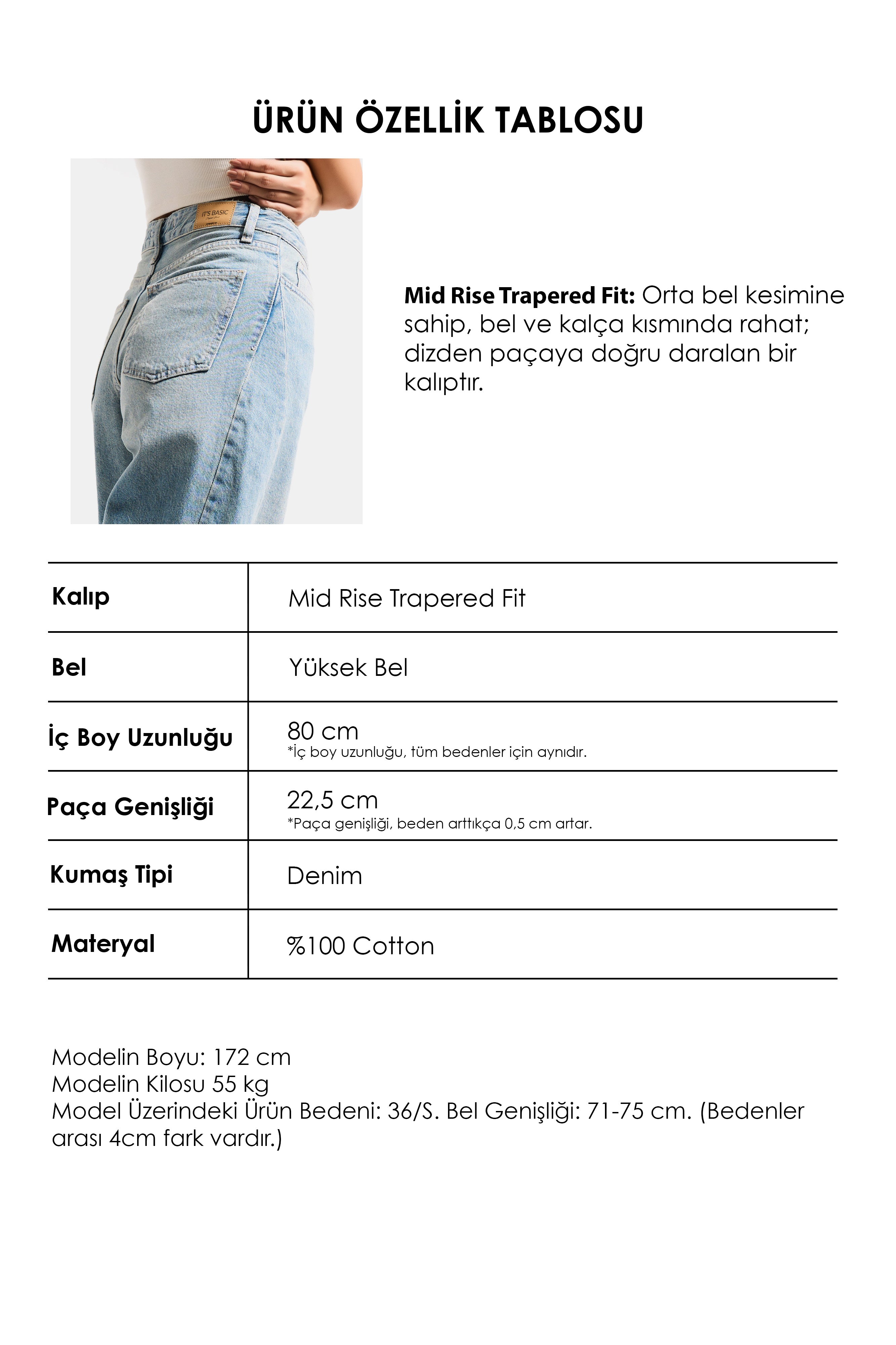 Kadın T.Kot Rengi 2s6-32 Mid Rise Trapered Fit %100 Koton Denim Jean