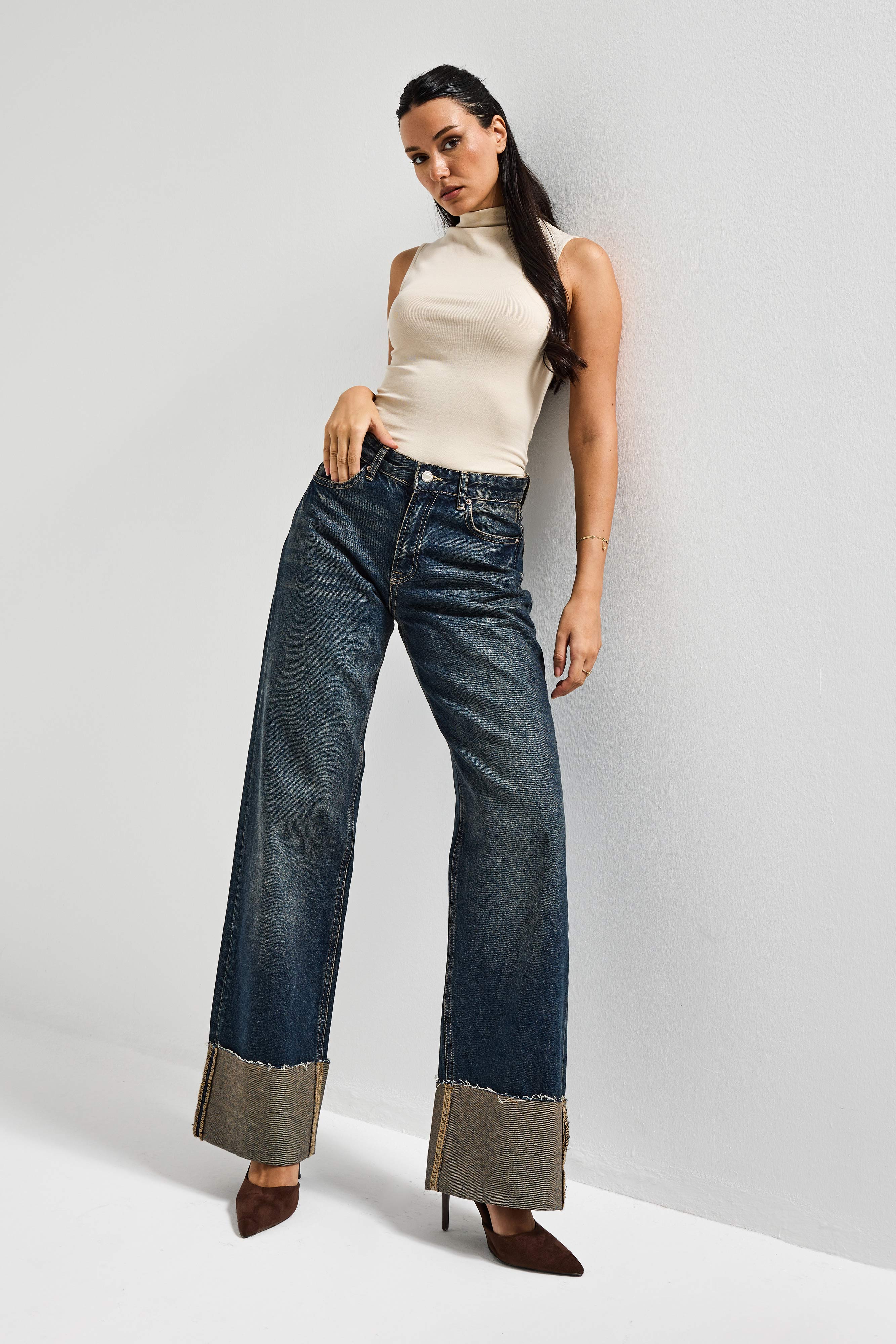 Kadın T.Kot Rengi 2s6-8 Straight Fit Yüksek Bel Paça Detaylı Denim Jean