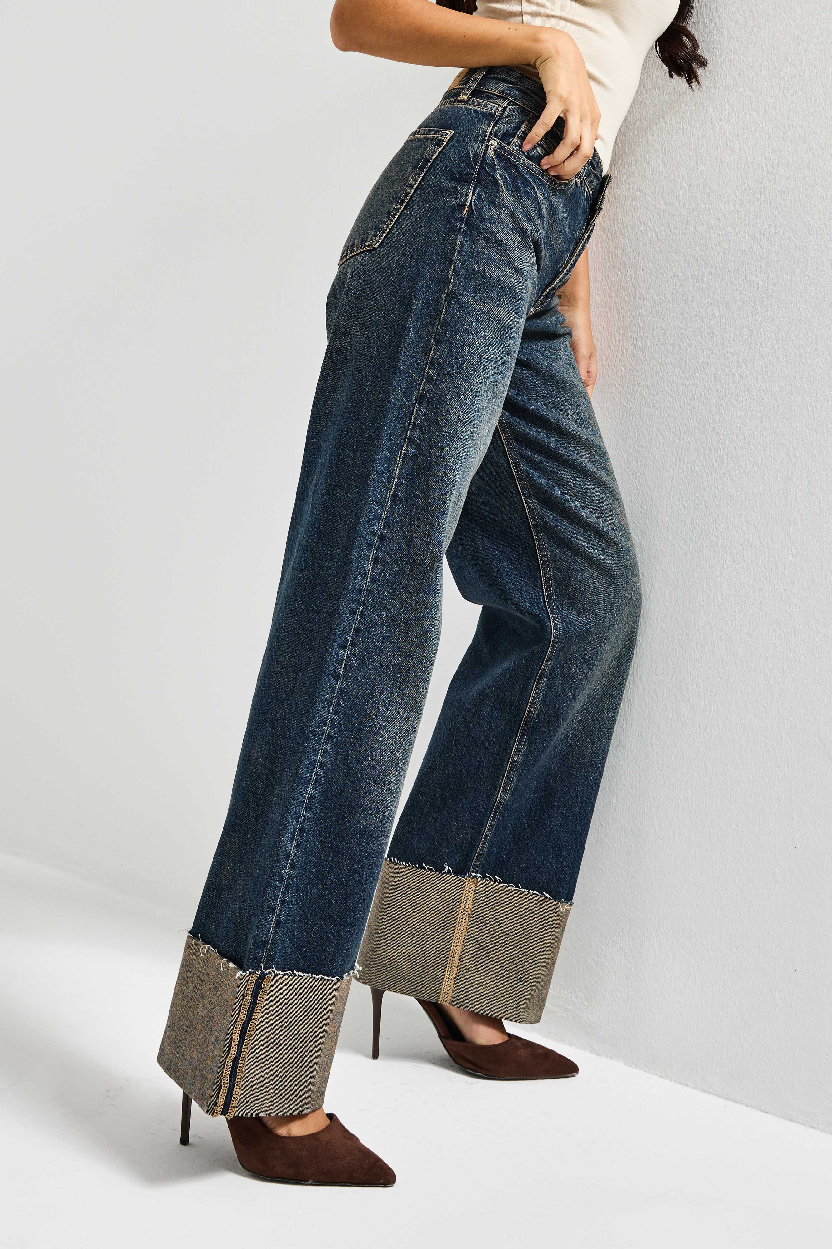 Kadın T.Kot Rengi 2s6-8 Straight Fit Yüksek Bel Paça Detaylı Denim Jean