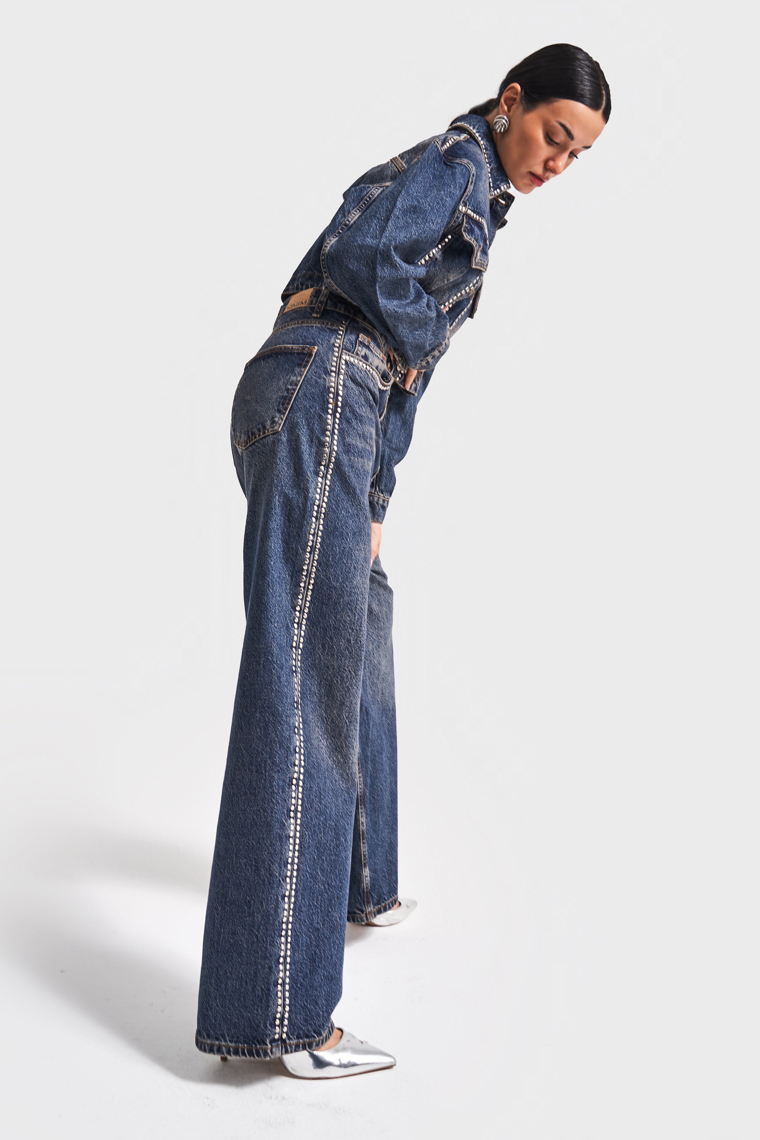 Kadın T.Kot Rengi 2W4-8 Skater Fit Yandan Taş Detaylı Bol Kesim Tasarım Denim Jean