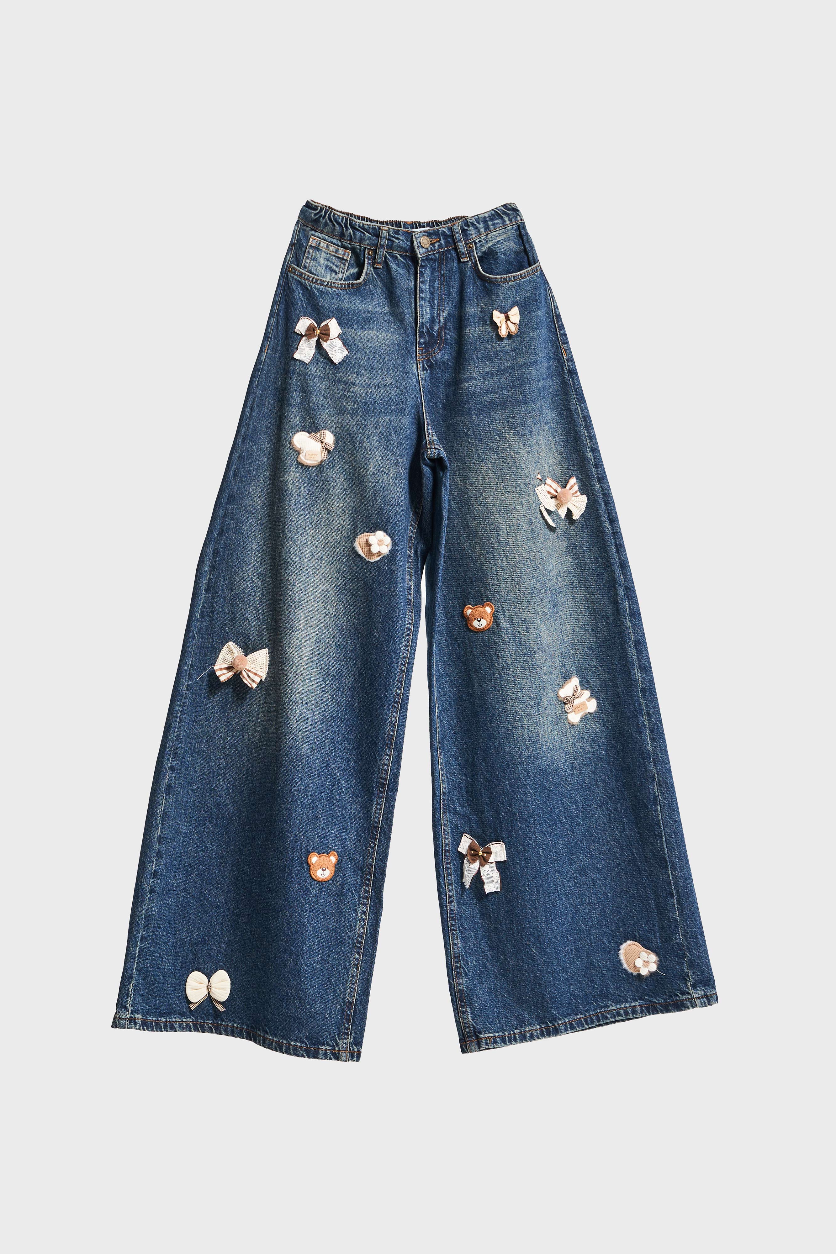 Kadın T.Kot Rengi 2w5-8 Loose Wide Leg Orta Bel Obje Detaylı Özel Tasarım Denim Jean