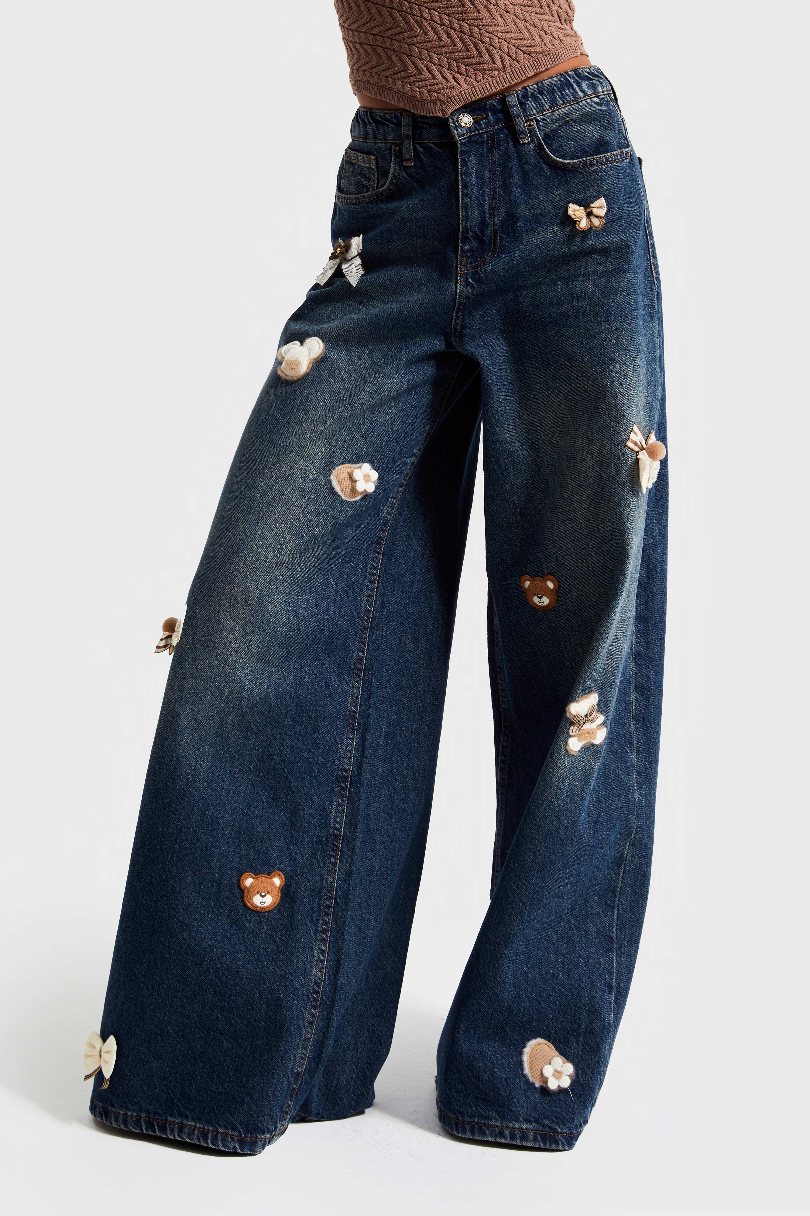 Kadın T.Kot Rengi 2w5-8 Loose Wide Leg Orta Bel Obje Detaylı Özel Tasarım Denim Jean