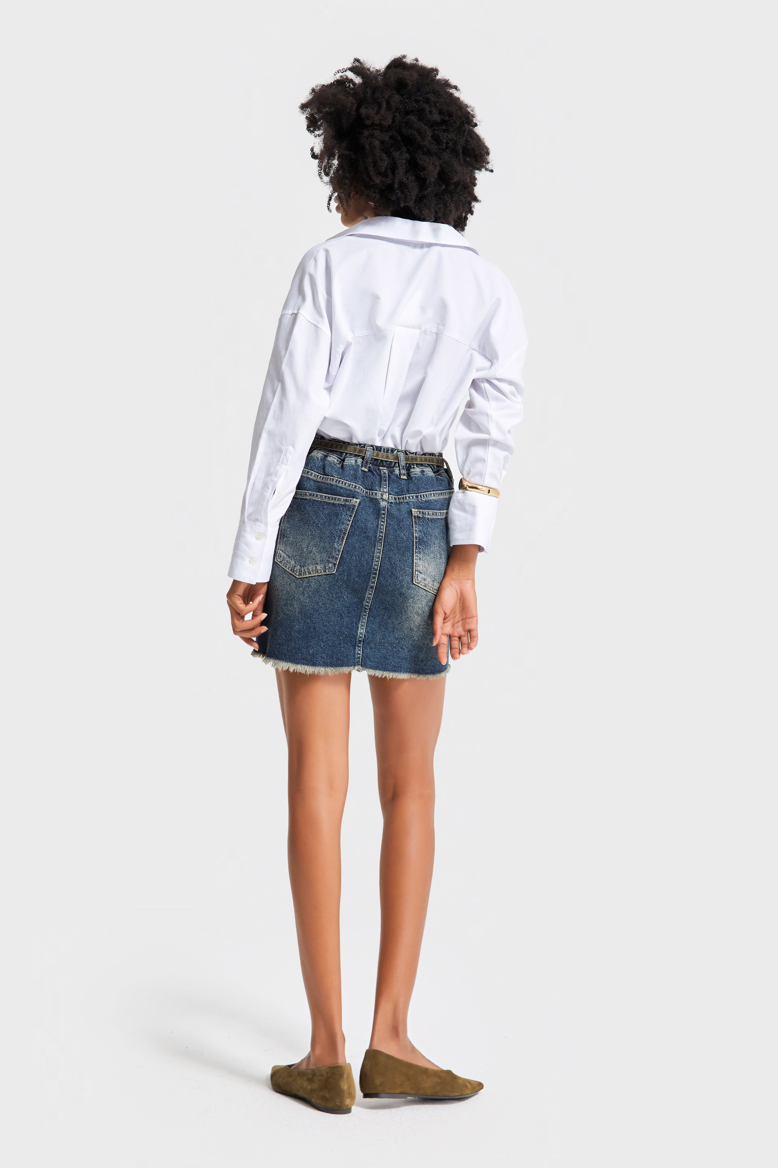Kadın T.Kot Rengi 2w5-8 Çift Denim Parçalı Özel Tasarım Mini Denim Etek