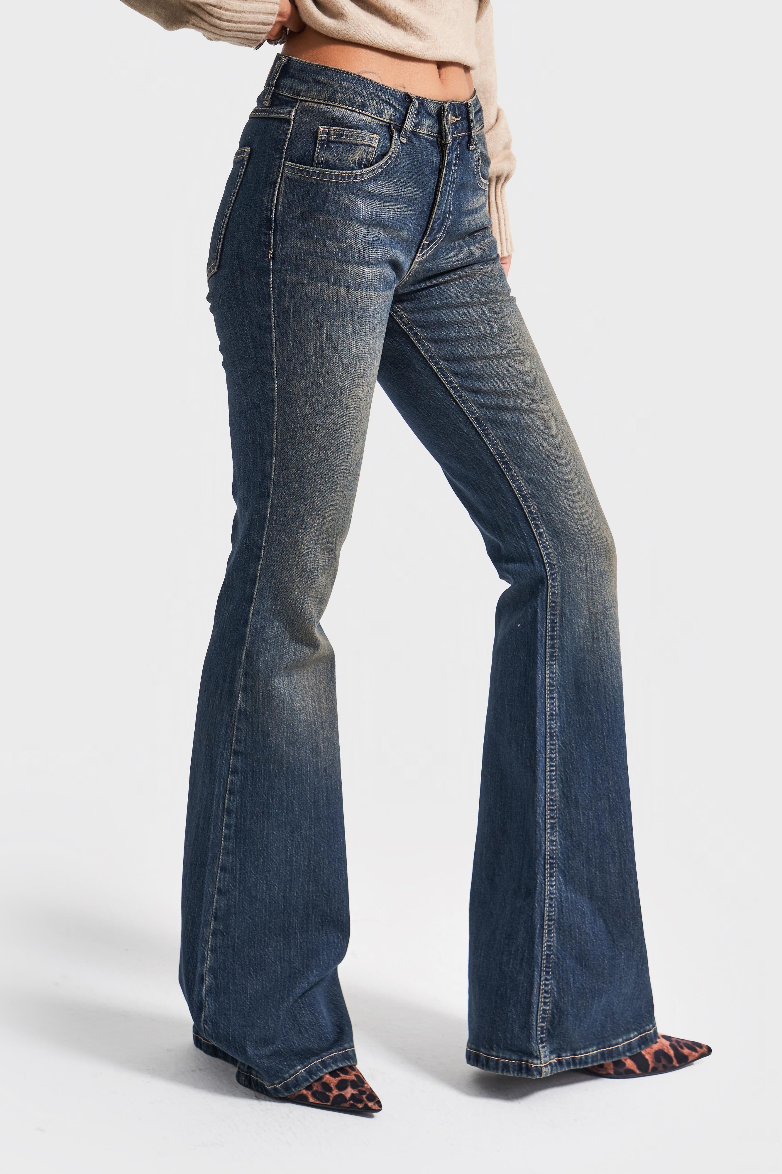 Kadın T.Kot Rengi 2w5-8 Mid Rise Flare Fit İç Boy 83cm Esnek Kumaş Denim Jean